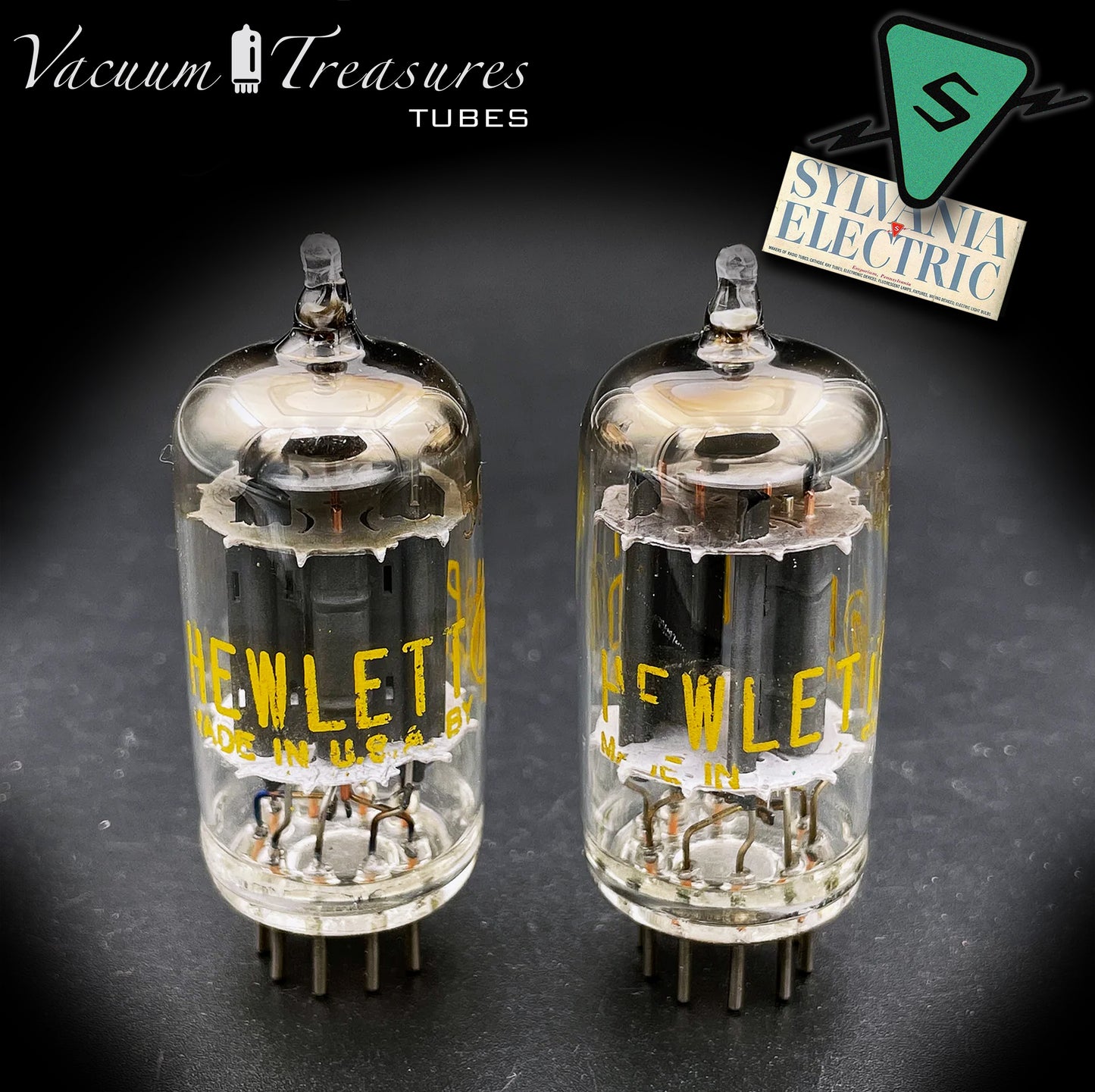 5963 ( ECC82 12AU7 WA ) Hewlett-Packard by SYLVANIA Gray Plates Halo Getter Long Plates Matched Pair Made in USA