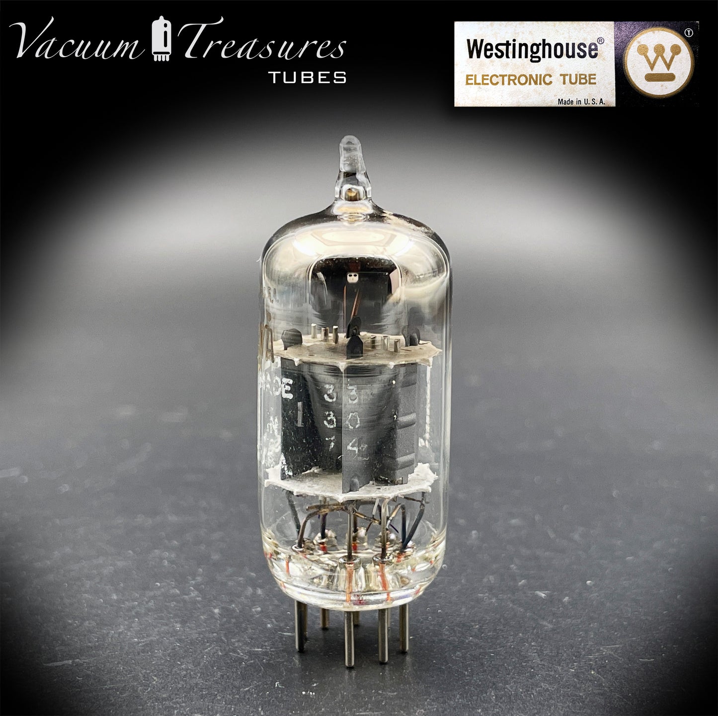 12AX7 / ECC83 Knight by Westinghouse Short Gray Plates Square Getter Tube Made in USA '50s