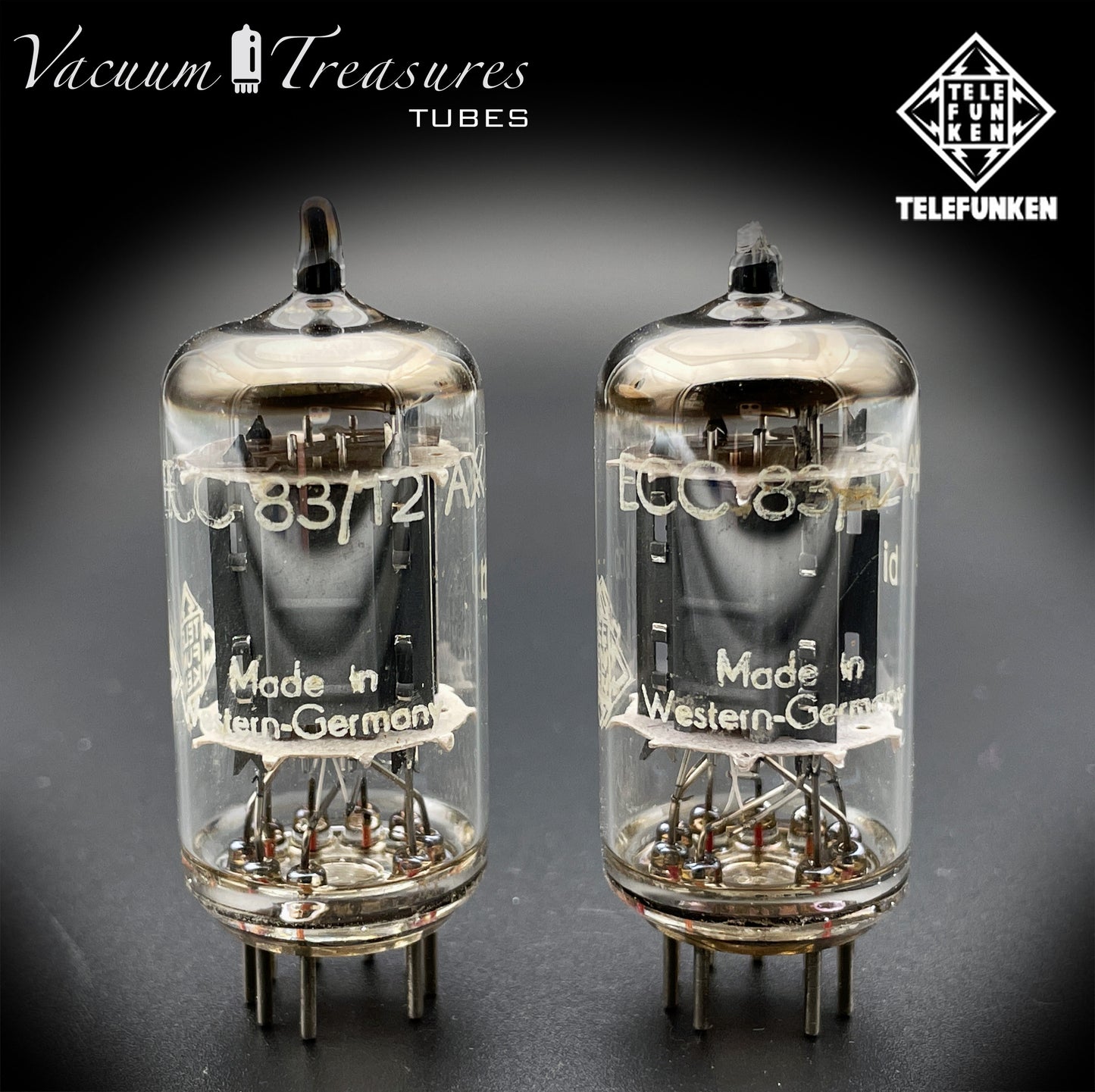 12AX7 ( ECC83 ) NOS TELEFUNKEN Ribbed Plates Diamond <> Bottom Matched Tubes Made in Western Germany