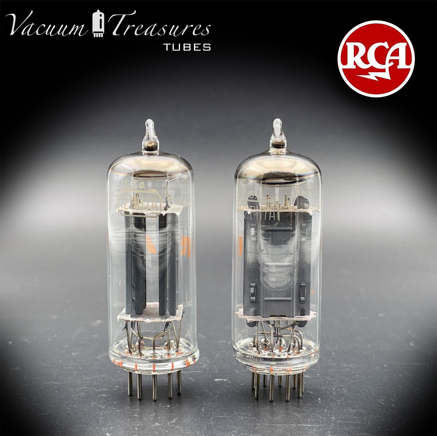 12BH7A 7032 NOS NIB RCA Matched Pair - Same Codes - Gray Plates Halo Getter Tubes USA '74