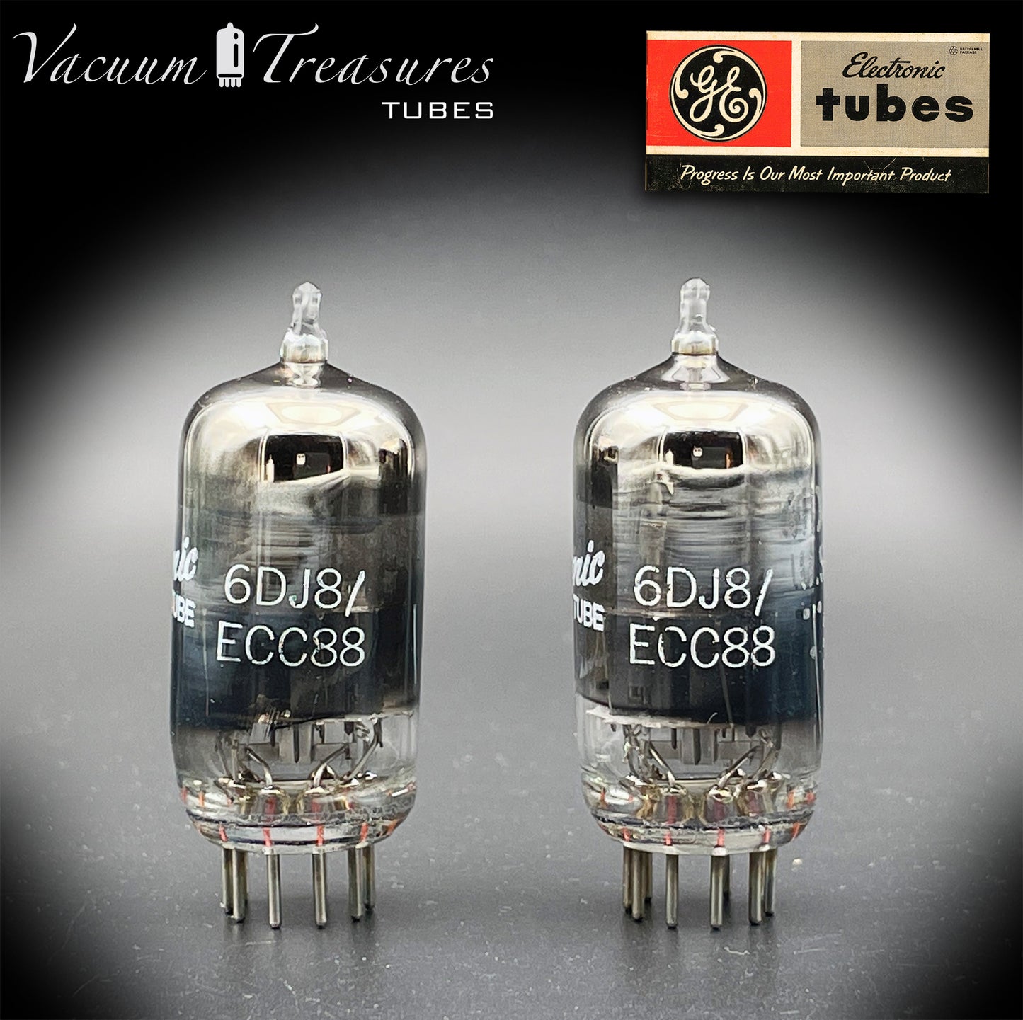 ECC88 ( 6DJ8 ) GE NOS NIB Black Glass Halo Getter Matched Pair Tubes Made in USA