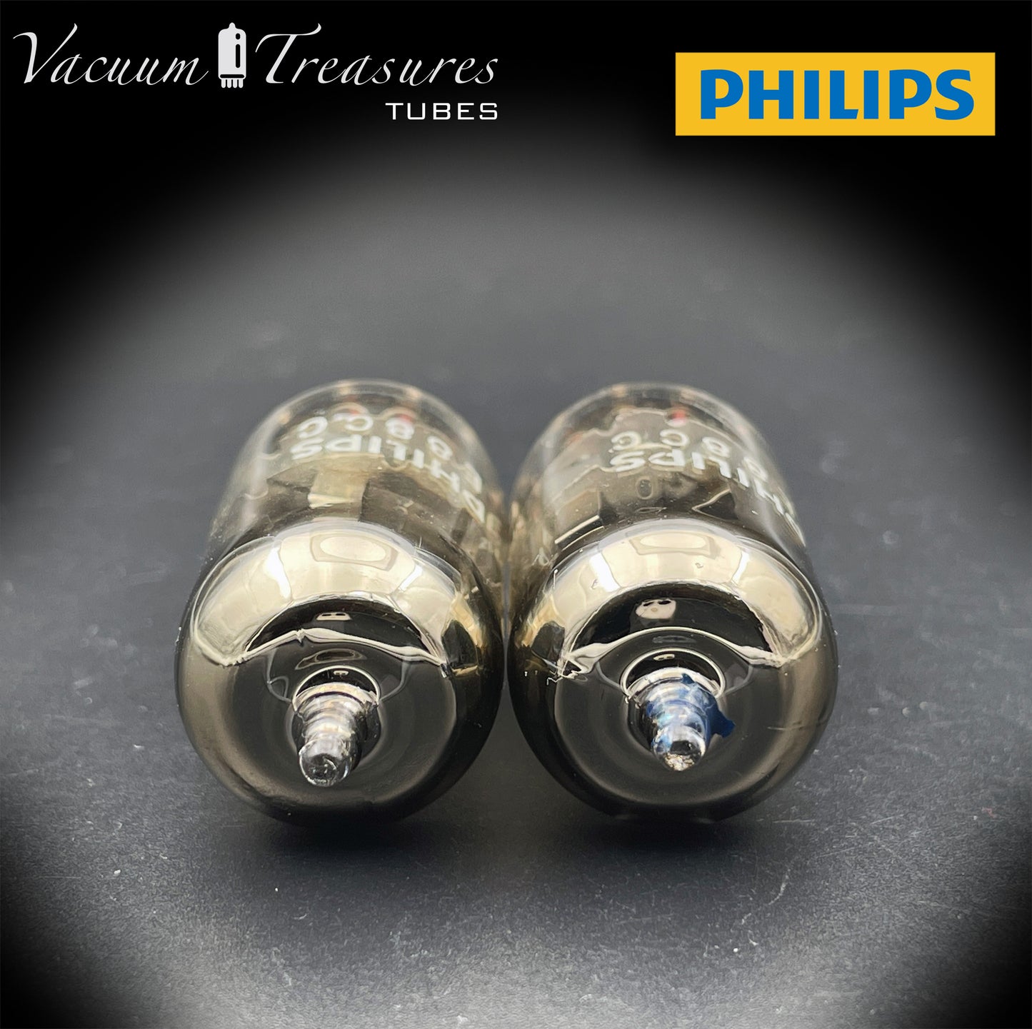 E88CC ( 6922 ) PHILIPS Special Quality Matched Pair Halo Getter Gold Pin Tubes Made in Holland '63