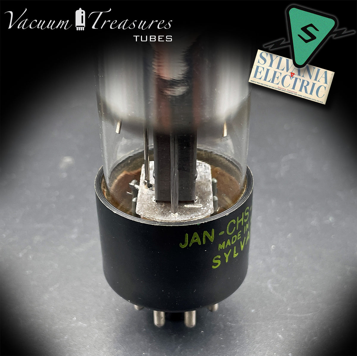 JAN‑CHS‑6SN7W SYLVANIA US Navy Black Bakelite Base Tall Bottle Black T‑Plates Chrome Top USA