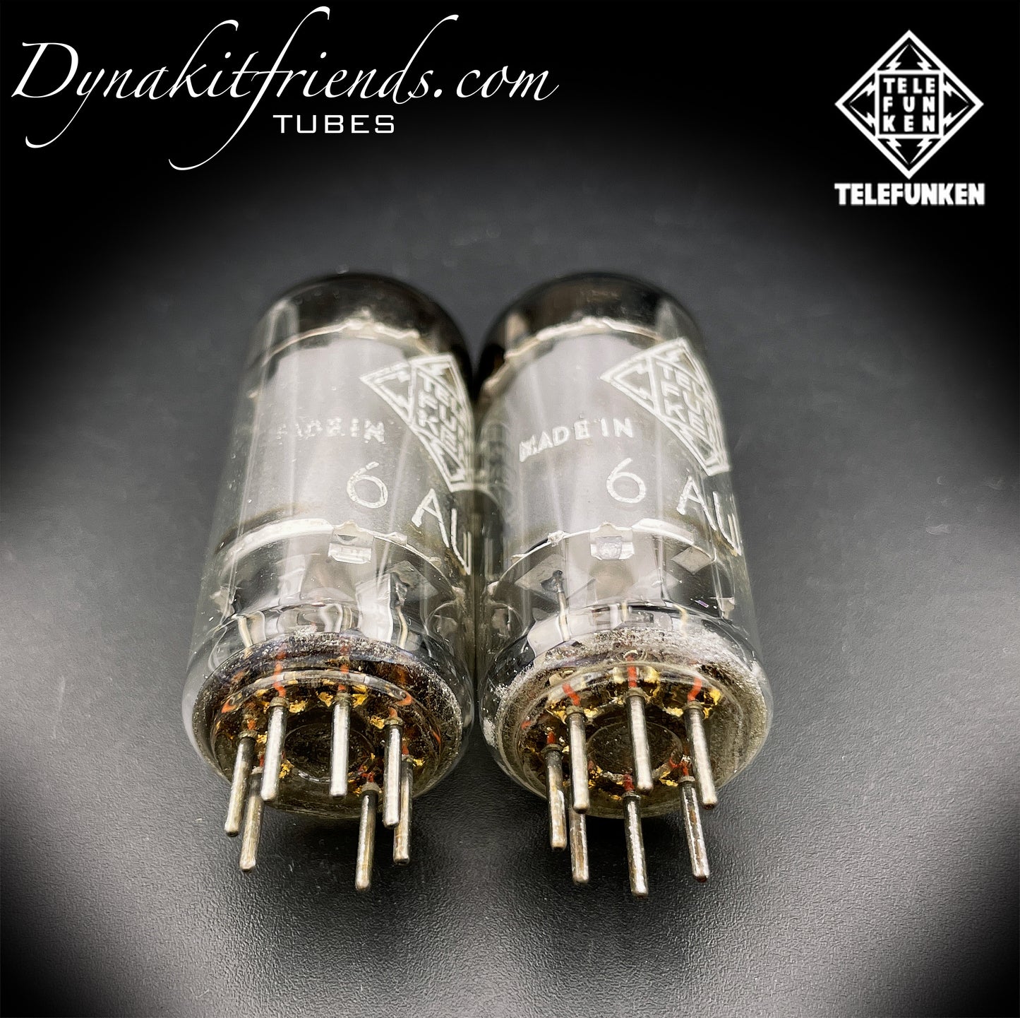 6AU6 ( EF94 ) Telefunken <> Diamond bottom Same Codes Gray Plates Square Getter Matched Tubes Made in Germany