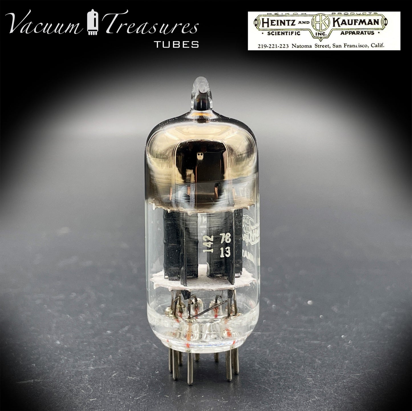 12AU7A / ECC82 Heinz & Kauffman Black Plates Horse Shoe Getter Made in USA