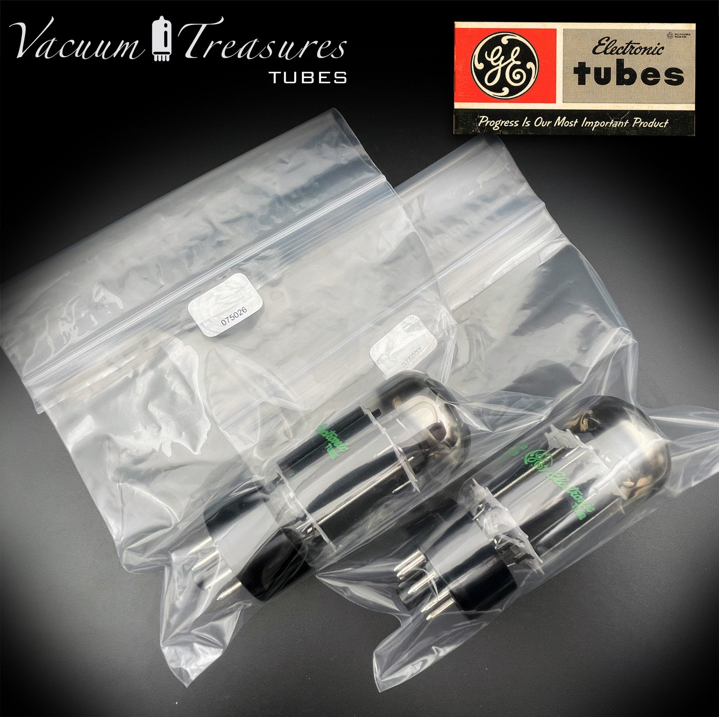 6AS7GA GE NOS NIB Military Green Label Matched Pair Black Plates AMPLITREX Tested USA