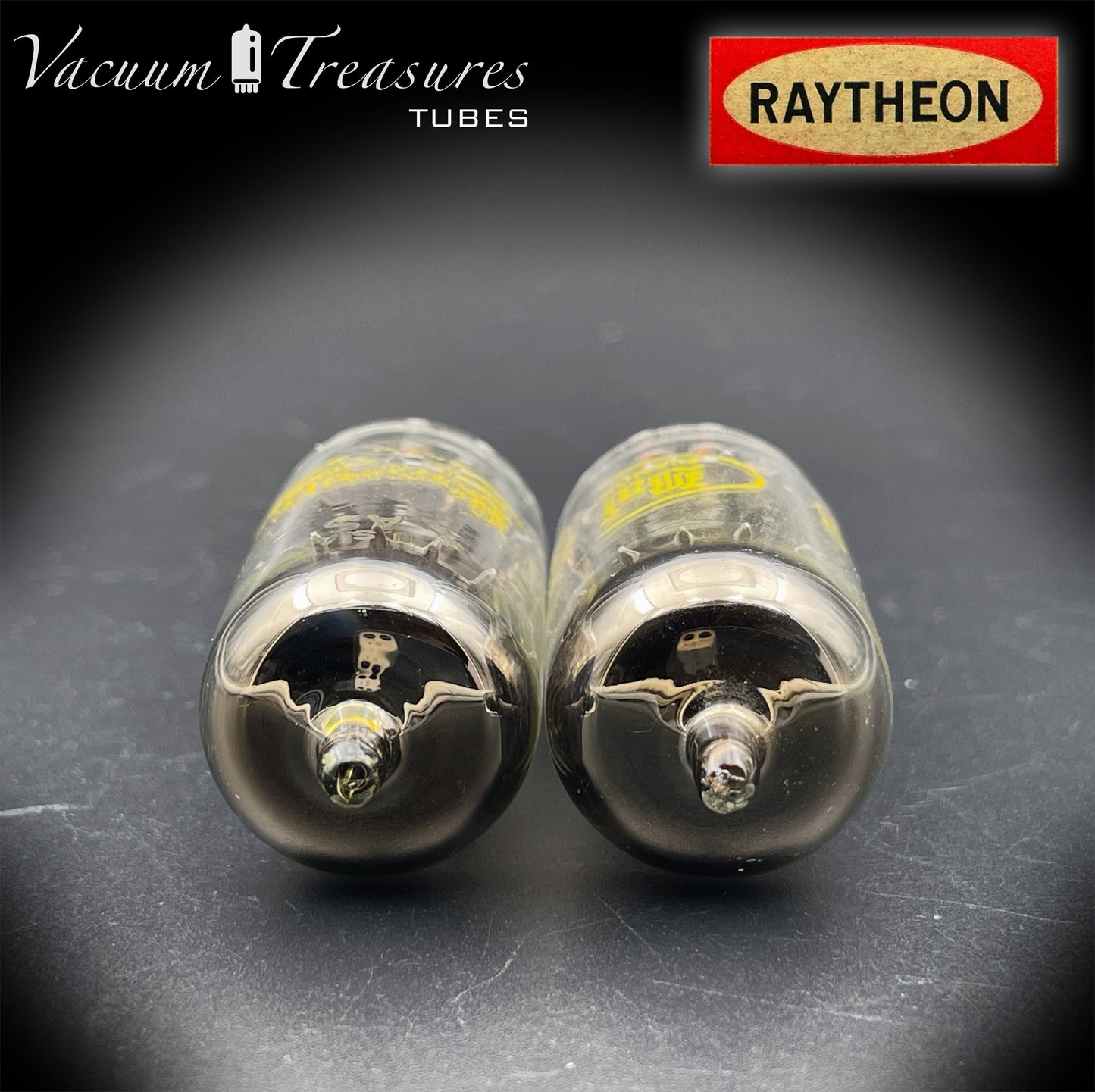 12AX7A ECC83 Baldwin Raytheon Matched Pair Tubes – Long Black Plates Halo Getter USA 1960s