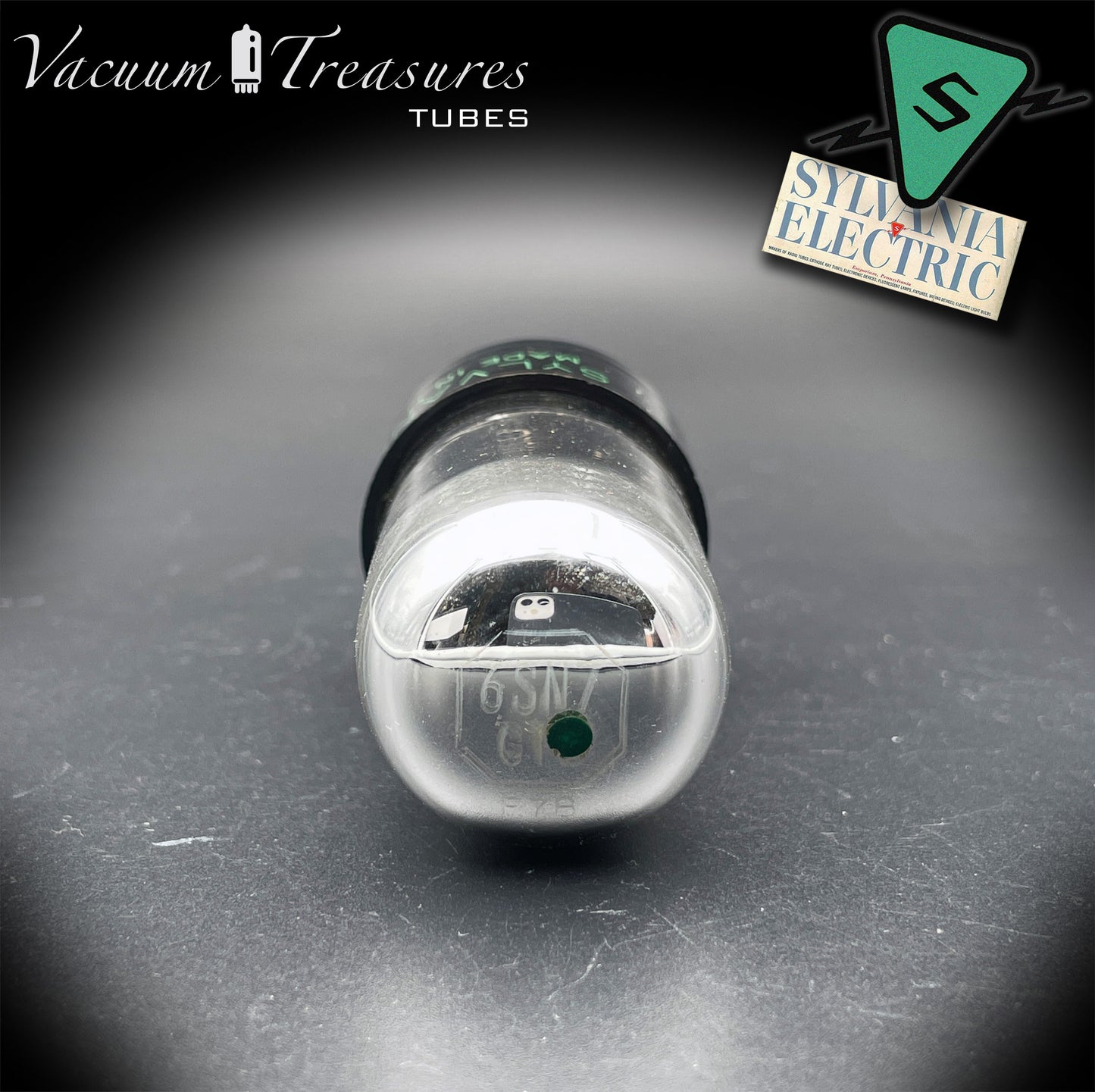 6SN7GTB NOS SYLVANIA CHROME TOP Green Dot Tested Tube Black Plates USA 1947