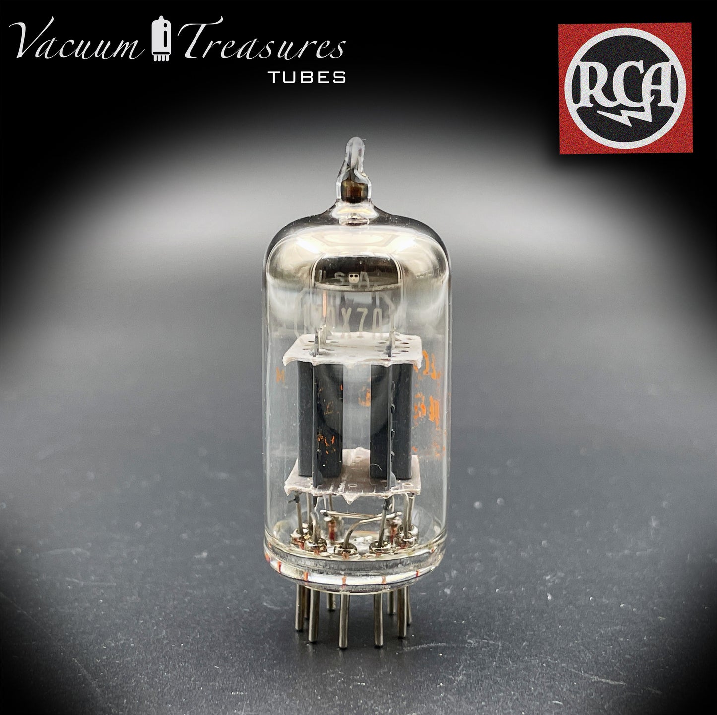 12AX7 A (ECC83) RCA-Kurzplatten-O-Getter-Röhre mit geringem Rauschen und Mikrofonprüfung, hergestellt in den USA