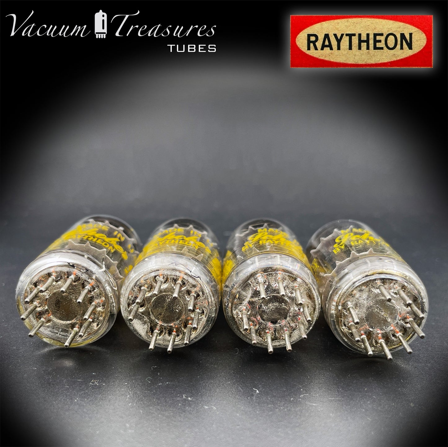 12AX7A ECC83 RAYTHEON – Low Noise Matched Quad – Long Black Plates Tubes Made in USA '60s