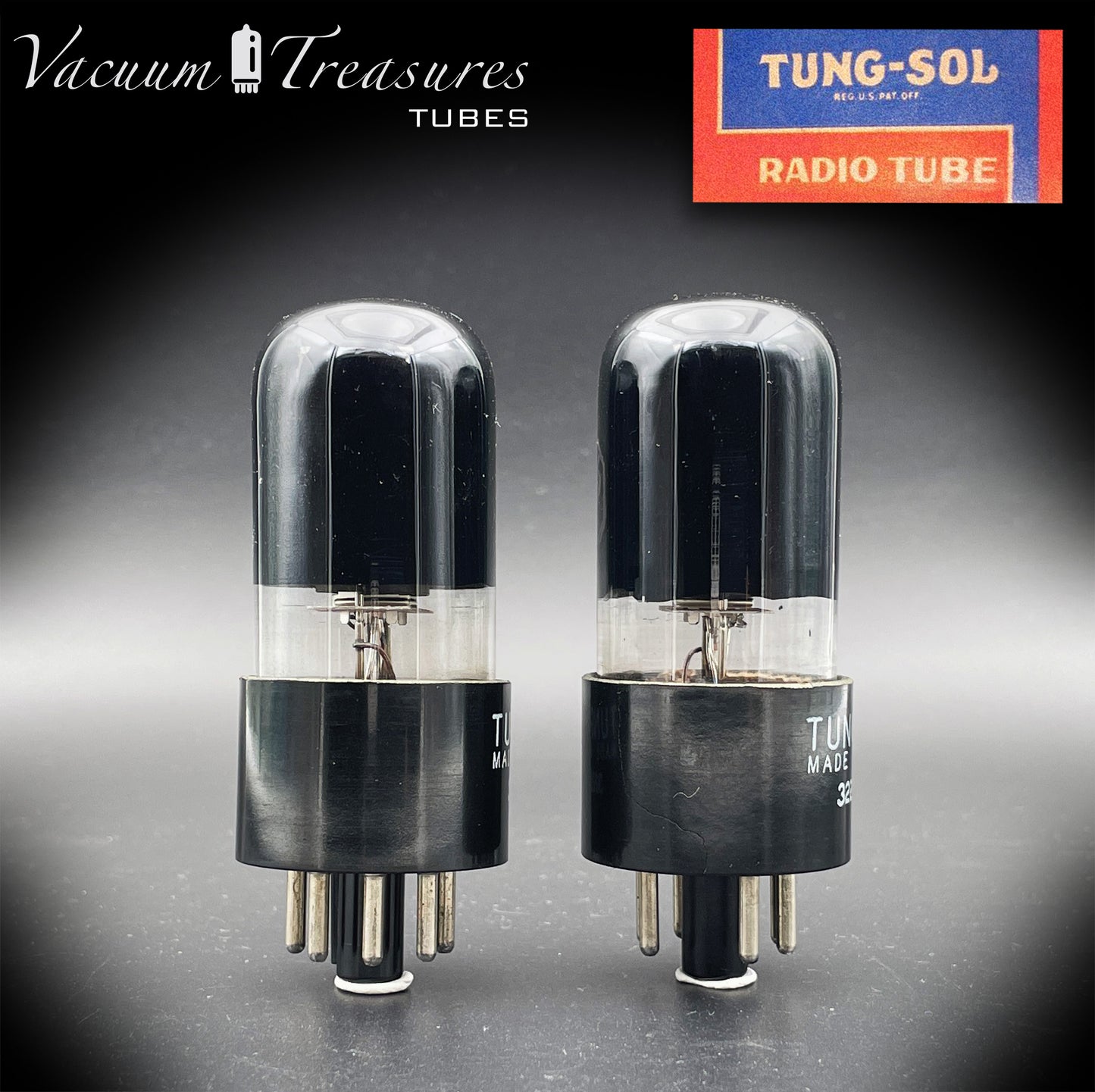 6V6GT ( VT-107A ) TUNG-SOL NOS NIB Black Glass Square Getter Matched Tubes MADE IN USA '55