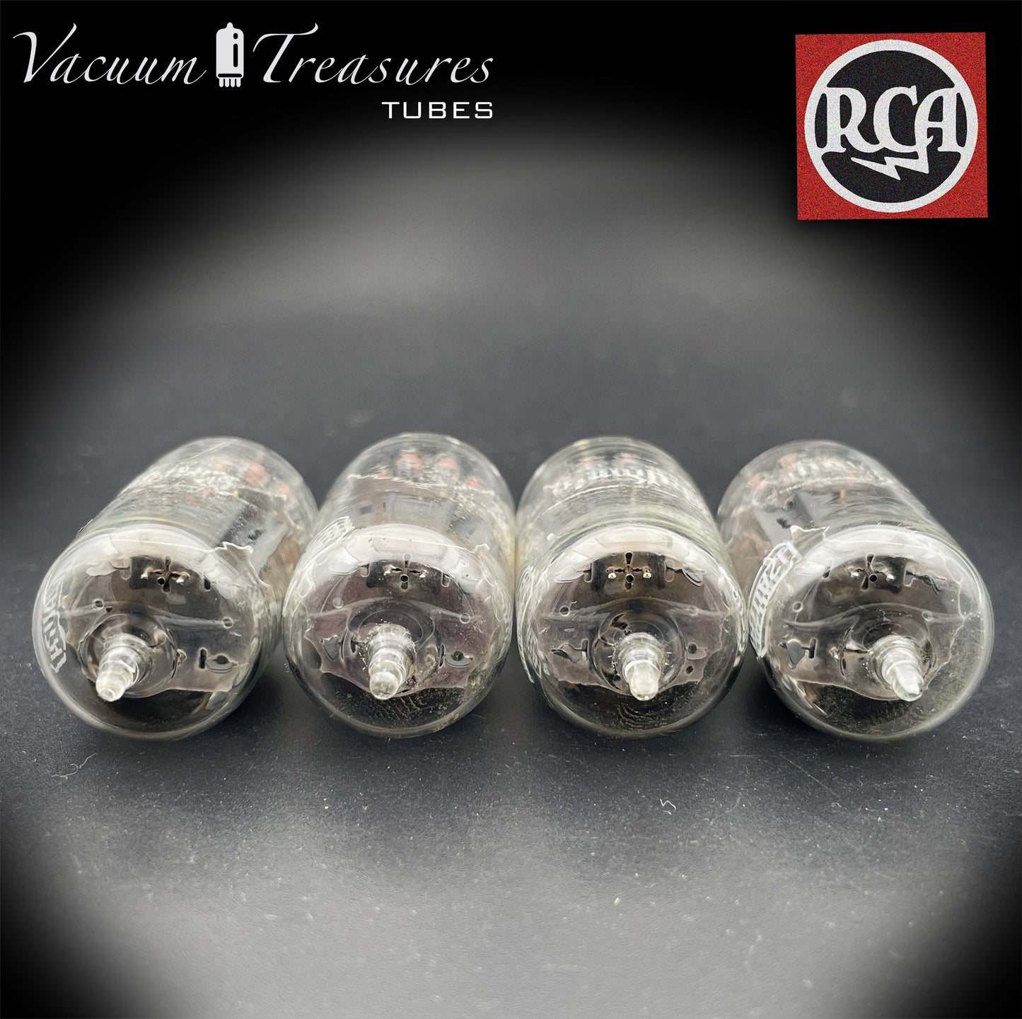 12AU7 / ECC82 Baldwin by RCA AMPLITREX Matched Quad Clear Top Long Gray Plates Side D Getter Tubes