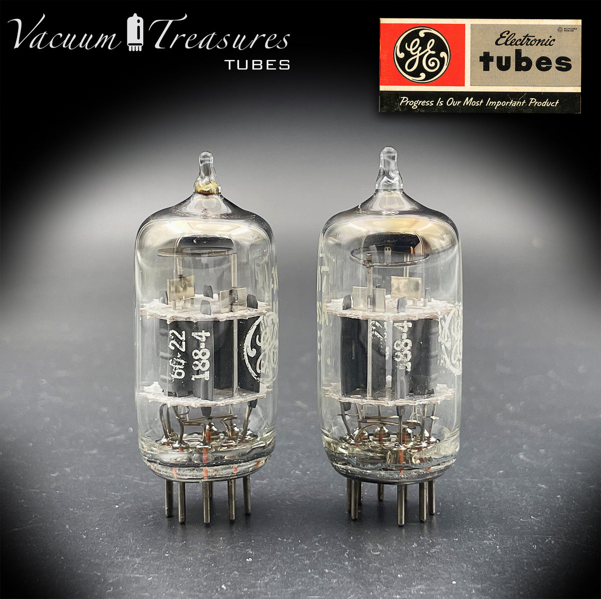 12AY7 GE Matched Pair Gray Ribbed Plates Halo Getter Tube Made In USA '60