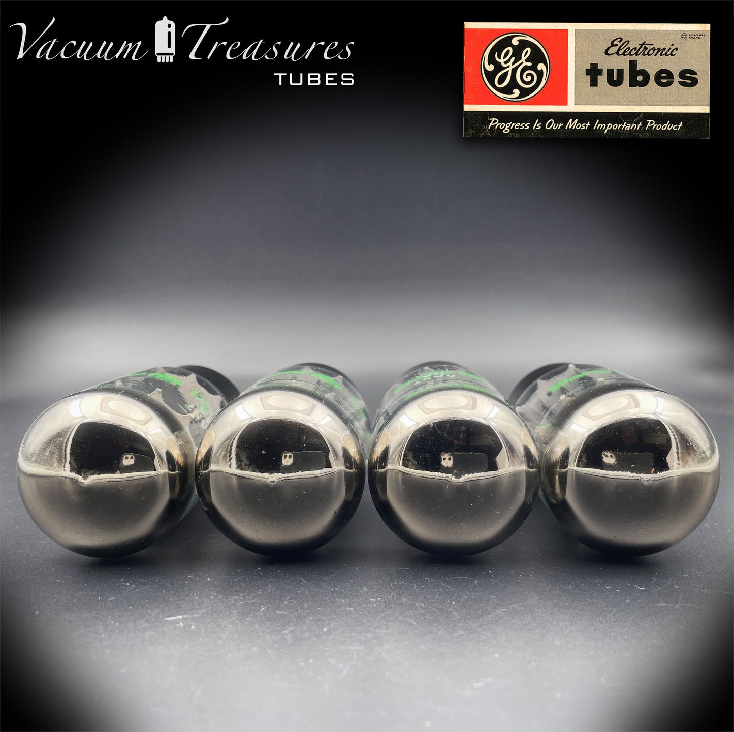 6AS7GA / 6080 GE NOS NIB Matched Quad Black Plates Green Print AMPLITREX Tested