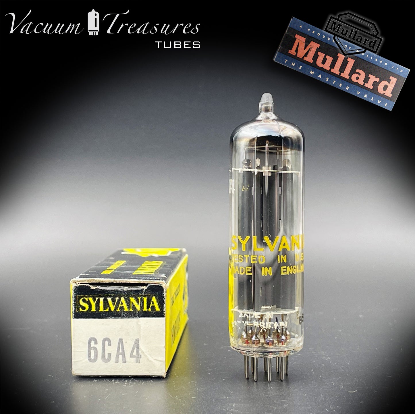 6CA4 ( EZ81 ) NOS NIB SYLVANIA by MULLARD Blackburn Gray Plates Horse Shoe Getter Tested Tube Rectifier Made in GT. Britain '65