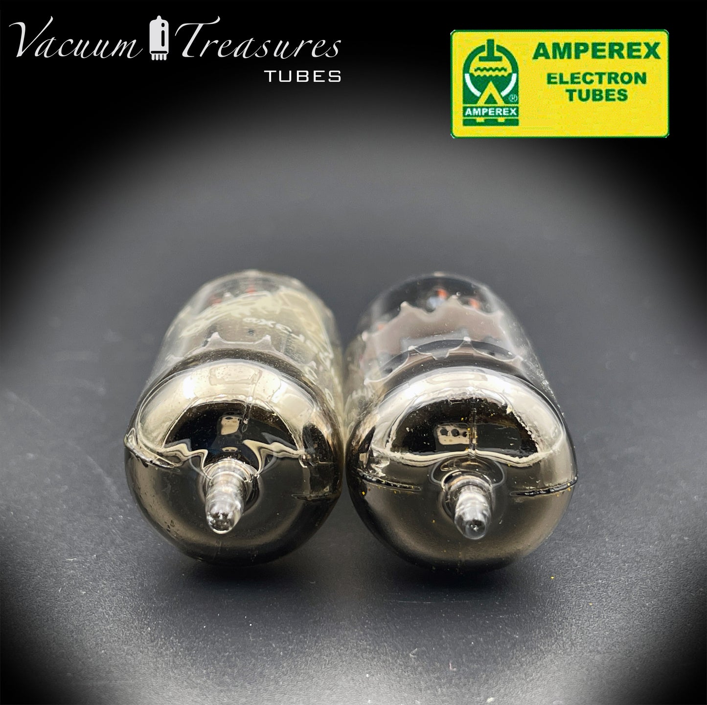 12AX7 ( ECC83 ) NOS AMPEREX Bugle Boy Short plates Large Halo Getter Matched Pair Tubes MADE IN HOLLAND