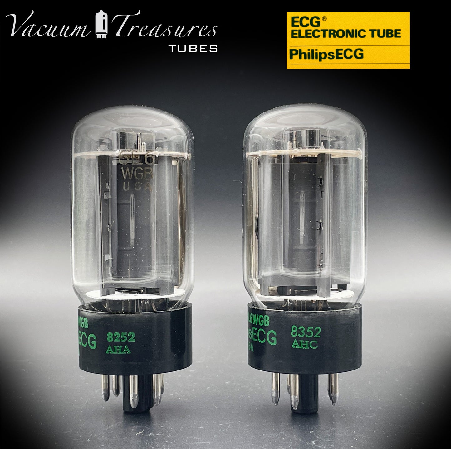 JAN 6L6WGB PHILIPS ECG Matched Pair Gray Plates Side Halo Getter AMPLITREX Tested – NOS NIB