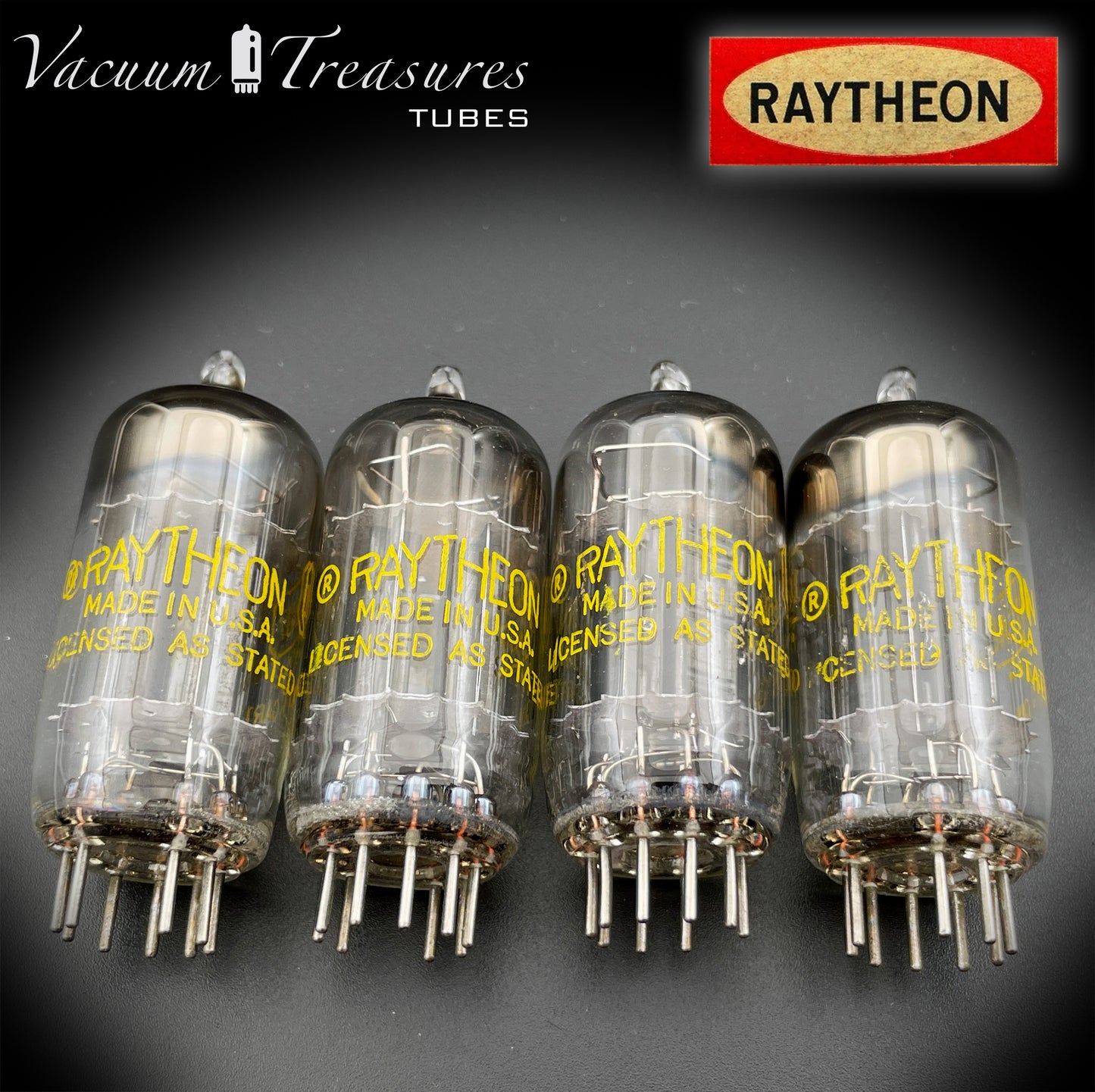 12AU7 (ECC82) RAYTHEON longues plaques noires carré Getter tubes assortis fabriqués aux États-Unis '58