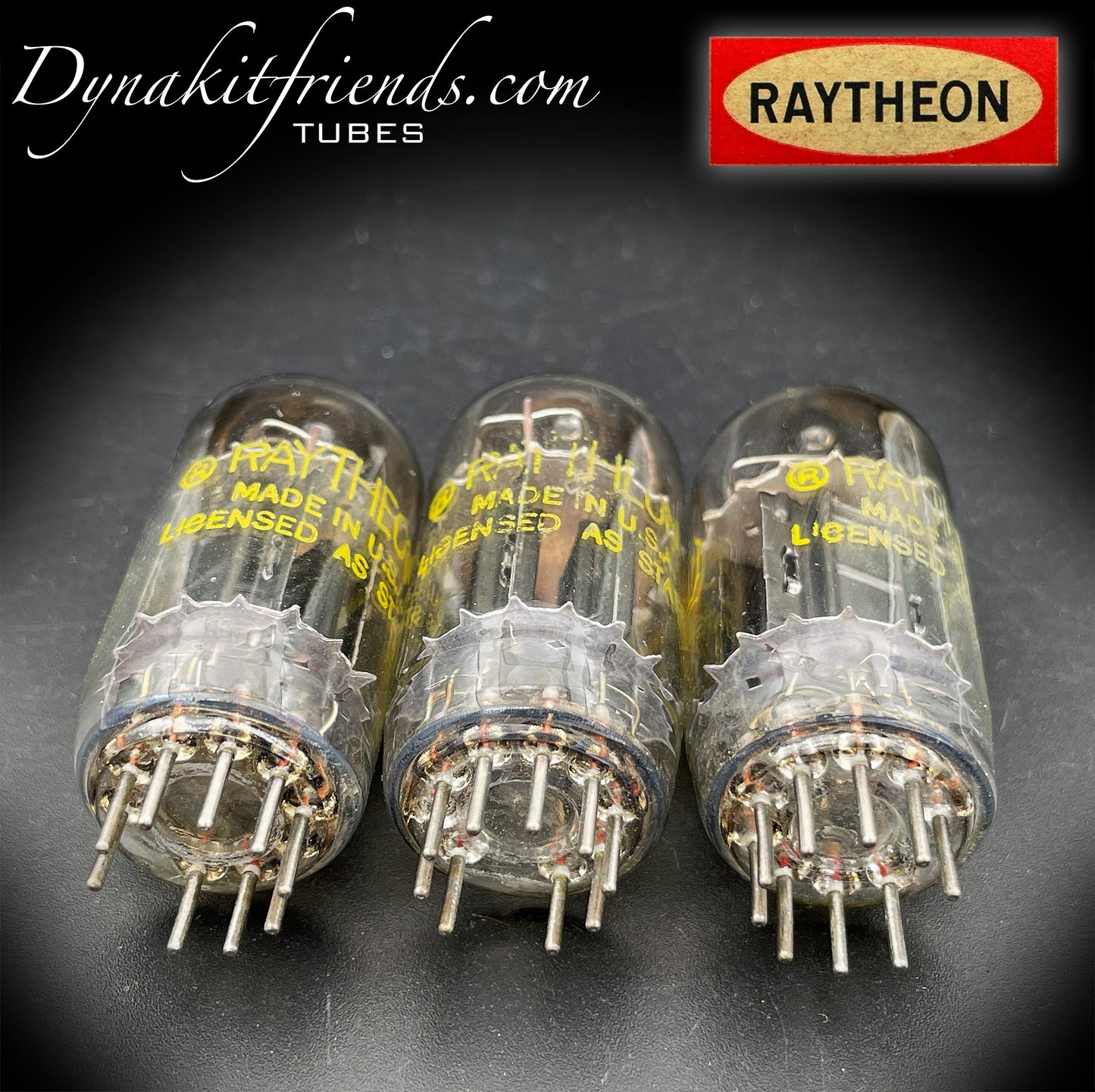 12AU7 ( ECC82 ) RAYTHEON Long Black Plates Square Getter Matched Tubes Made in USA '57