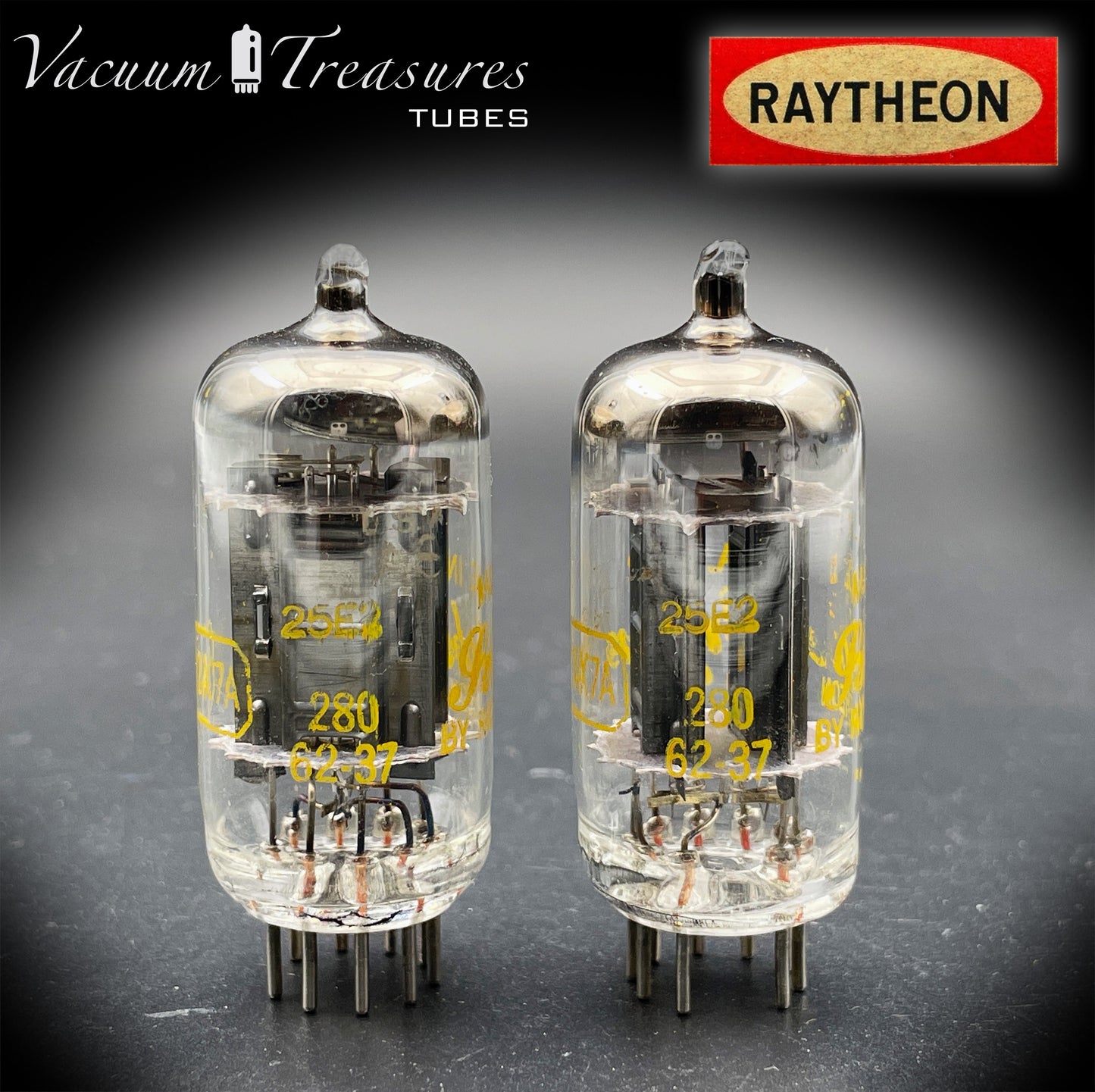 12AX7A ECC83 RAYTHEON – Matched Pair – Long Black Plates Tubes Made in USA '62