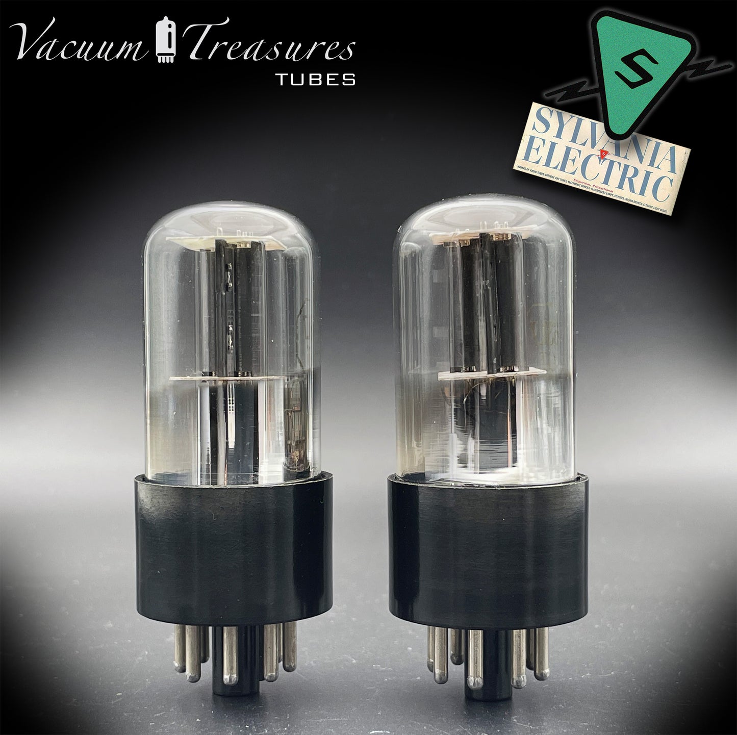 6SL7GT (VT-229) SYLVANIA NOS Black Round Plates Foil Getter AMPLITREX Matched Pair Made in USA '50s.