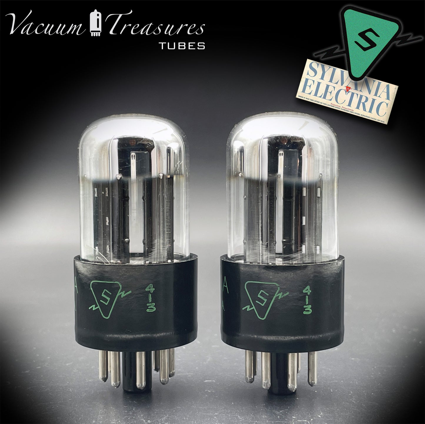 6SN7GTA NOS SYLVANIA CHROME TOP Matched Pair Same Code AMPLITREX Low Noise Tubes