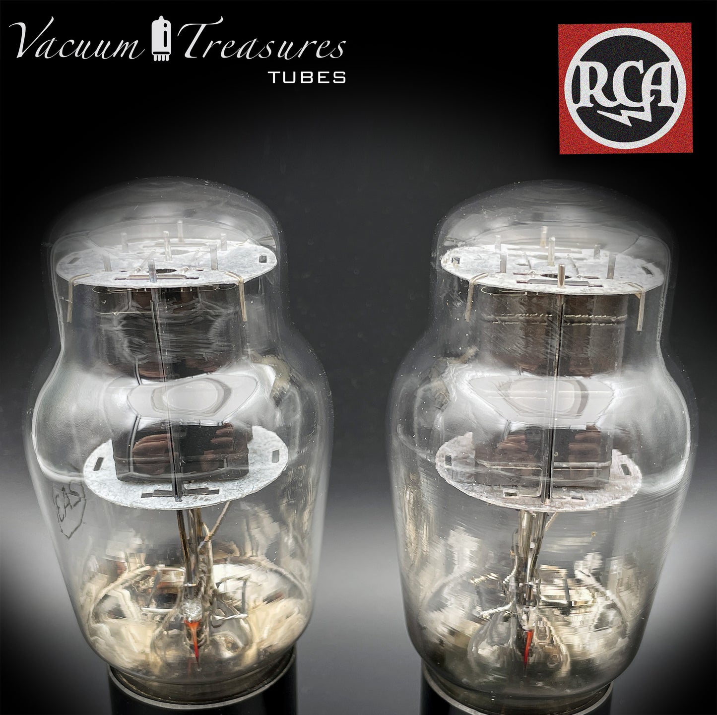 2A3 ( VT-95 ) RCA Bi-Plates Black Plates Dual Bottom Getter Matched Tubes Made in USA '50s