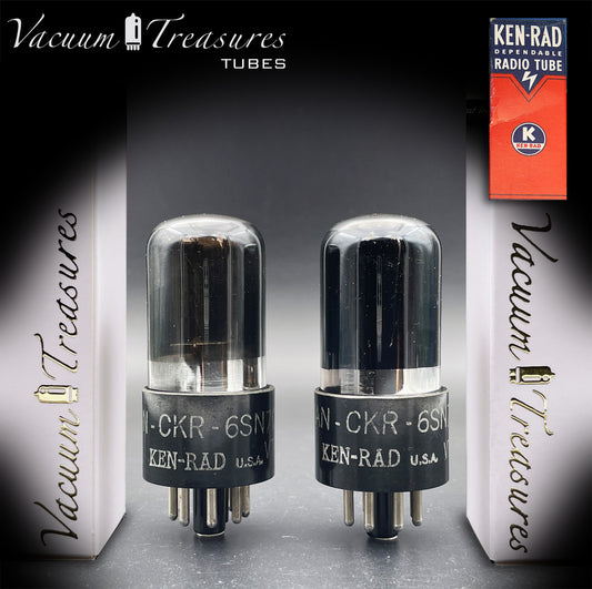 6SN7GT VT-231 KEN-RAD Black Plates Black Glass Foil Getter – Matched Pair – Made in USA anni ’40