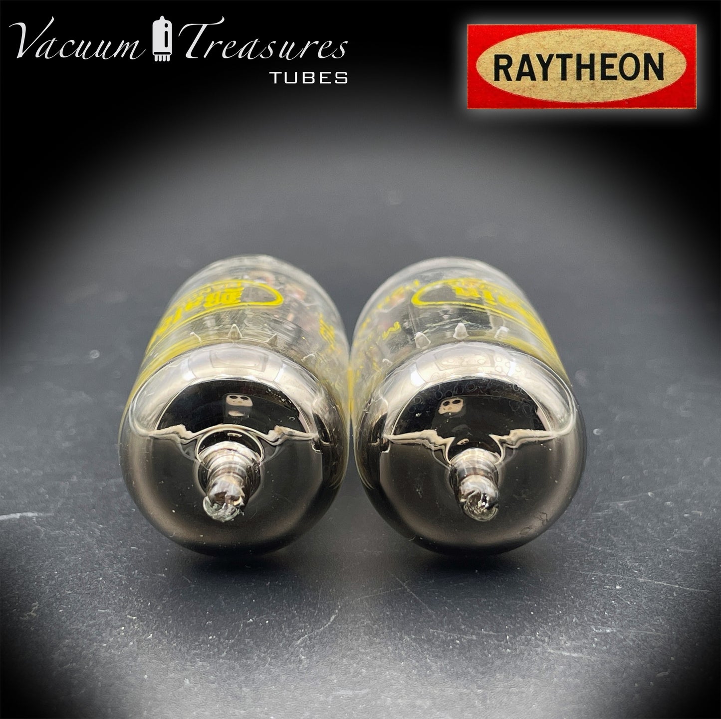 12AX7A ECC83 Baldwin RAYTHEON Matched Pair Tubes – Long Black Plates Halo Getter USA 1960s