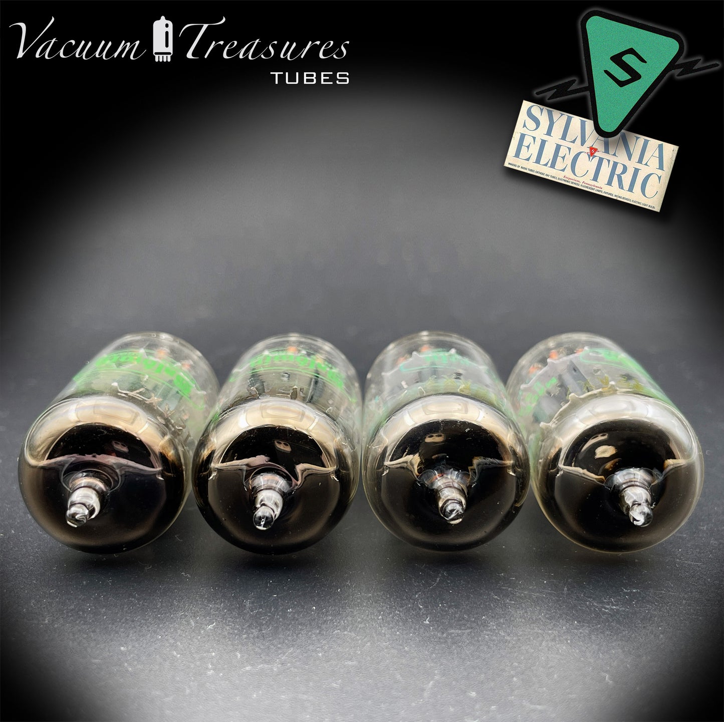 12AX7 ECC83 NOS Baldwin by Sylvania – Low Noise Matched Quad – Long Gray Plates Halo Getter USA 1951