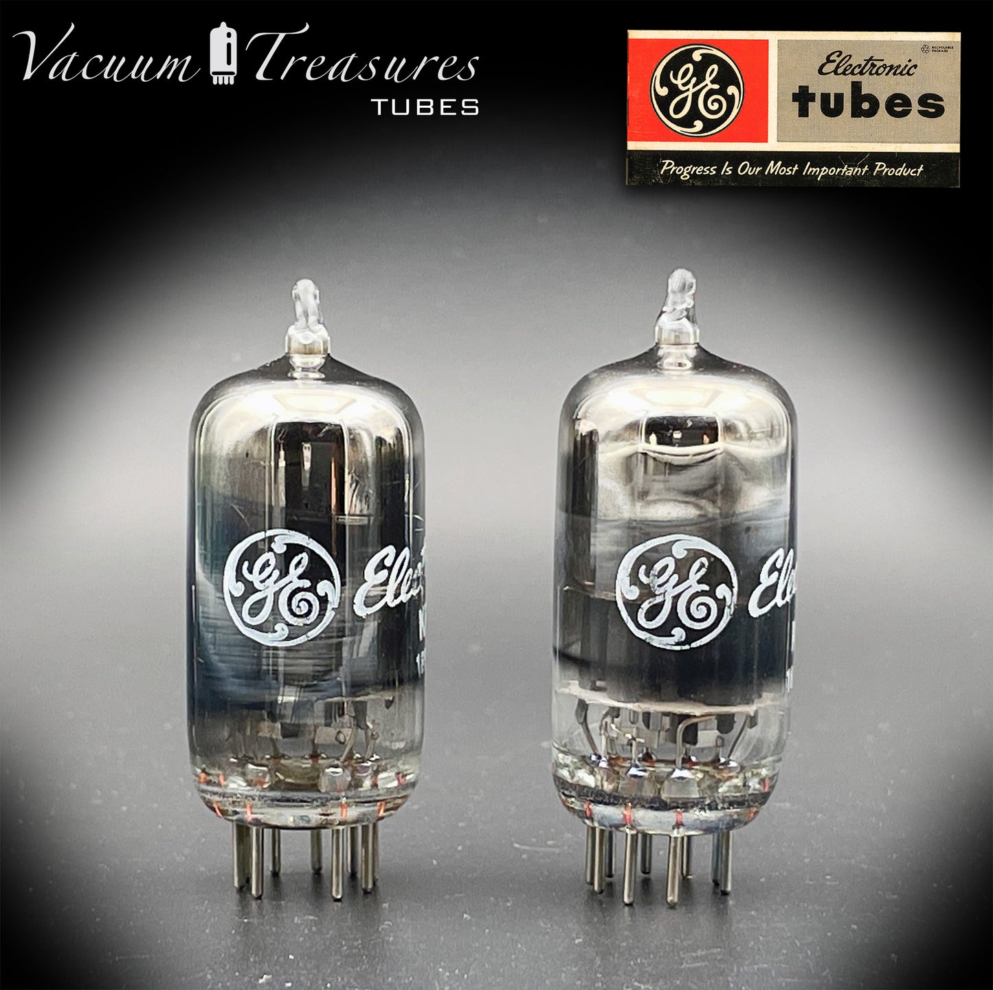 ECC88 ( 6DJ8 ) GE NOS NIB Black Glass Halo Getter Matched Pair Tubes Made in USA