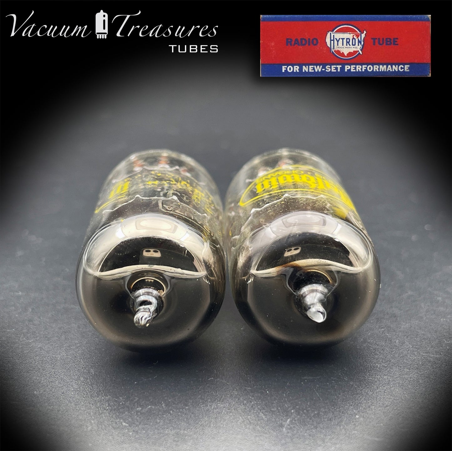 12AU7A ECC82 Baldwin / HYTRON Matched Pair Black Plates Halo Getter Tested Tubes USA