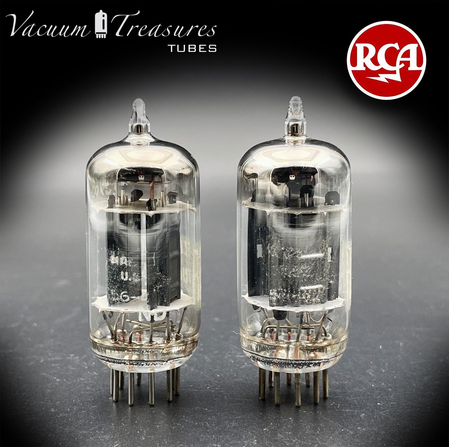 5963 ( 12AU7 ) RCA Matched Pair Long Black Plates Foil Getter AMPLITREX Tested