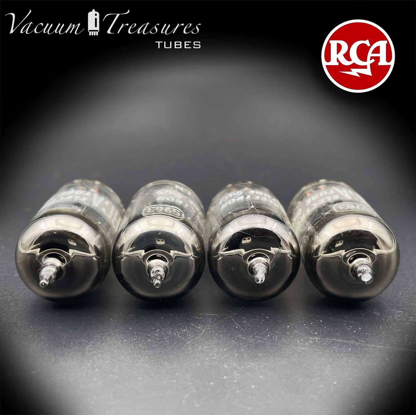 5963 ( 12AU7 ) RCA Matched Quad Long Black Plates Foil Getter AMPLITREX Tested