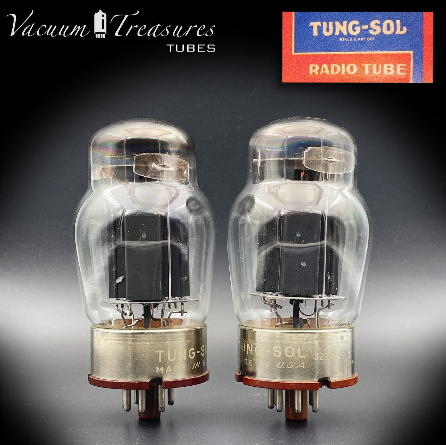 6550 TUNG-SOL Vintage Type 1 - 1st Generation Black Plates Triple Square Top Getter No holes Tested Pair Tubes Made in USA