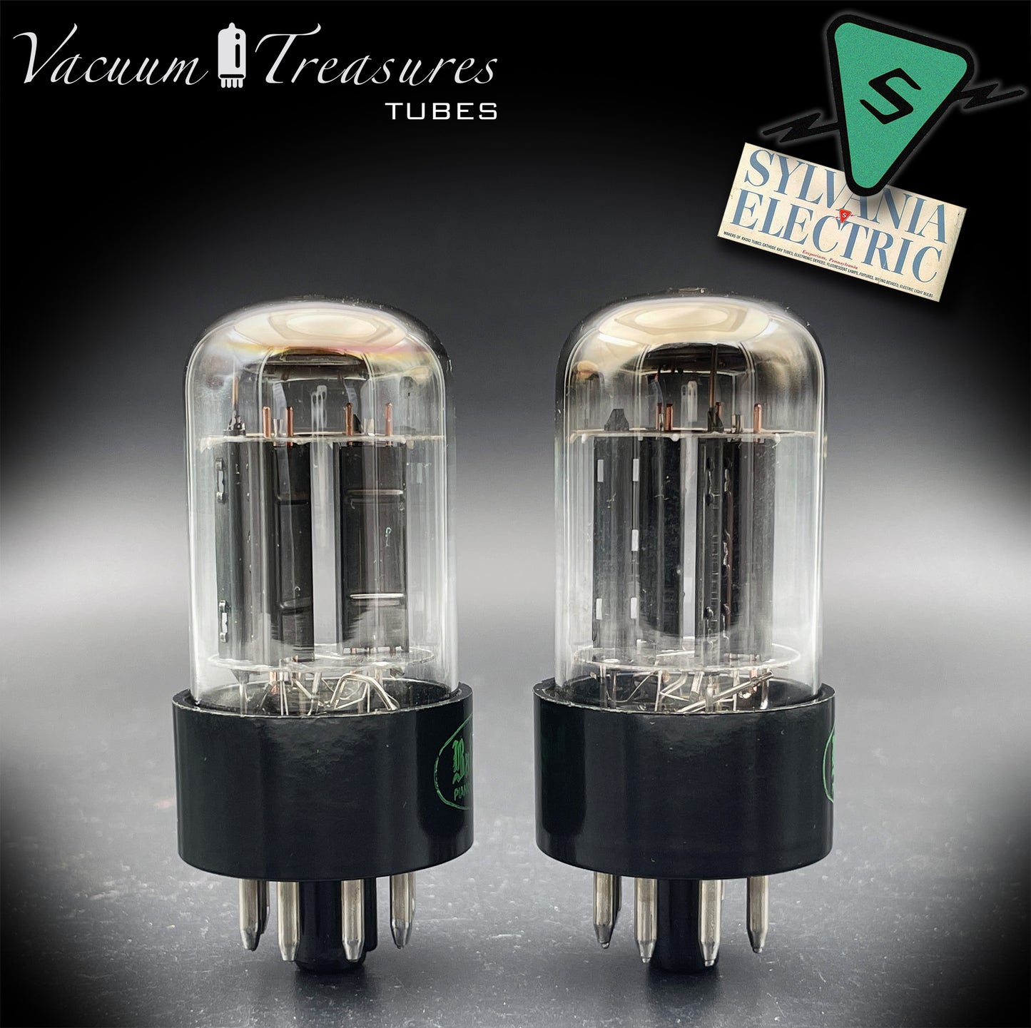 6SN7GTB Baldwin by SYLVANIA Matched Pair Black Plates Tubes - Same Codes - Made in USA '61