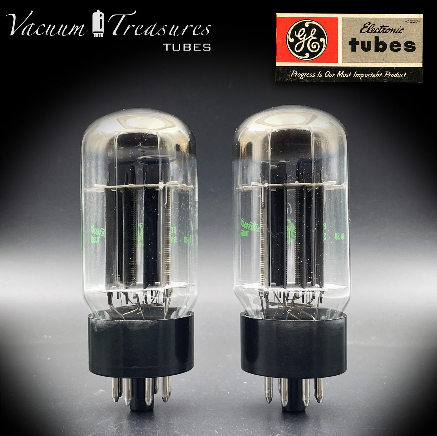 6AS7GA / 6080 GE NOS NIB Black Plate Green Print Matched Pair AMPLITREX Tested
