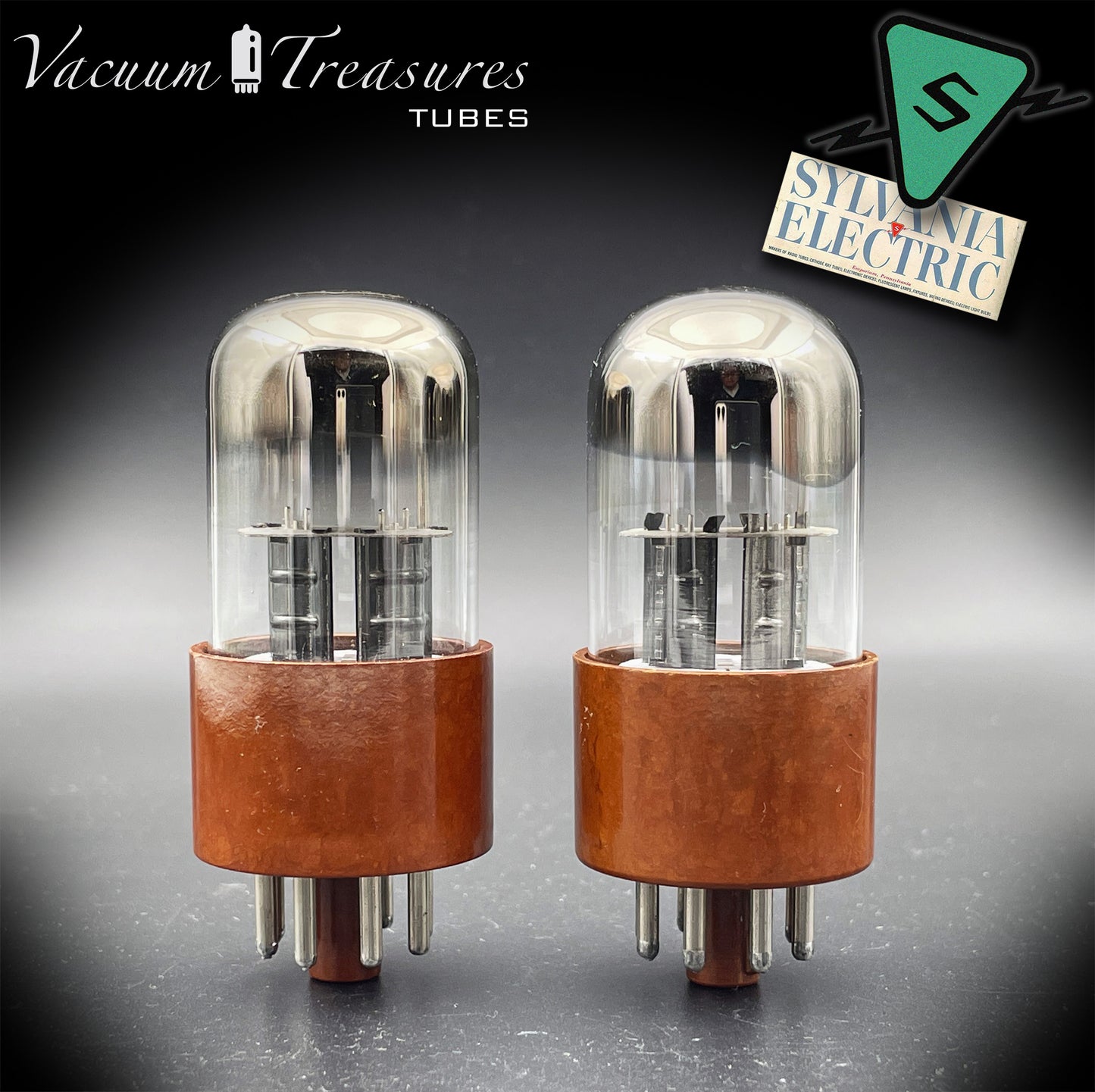 JAN-CHS 6SL7WGT NOS NIB SYLVANIA Brown Base Square Getter AMPLITREX Tested Pair Made in USA '50s