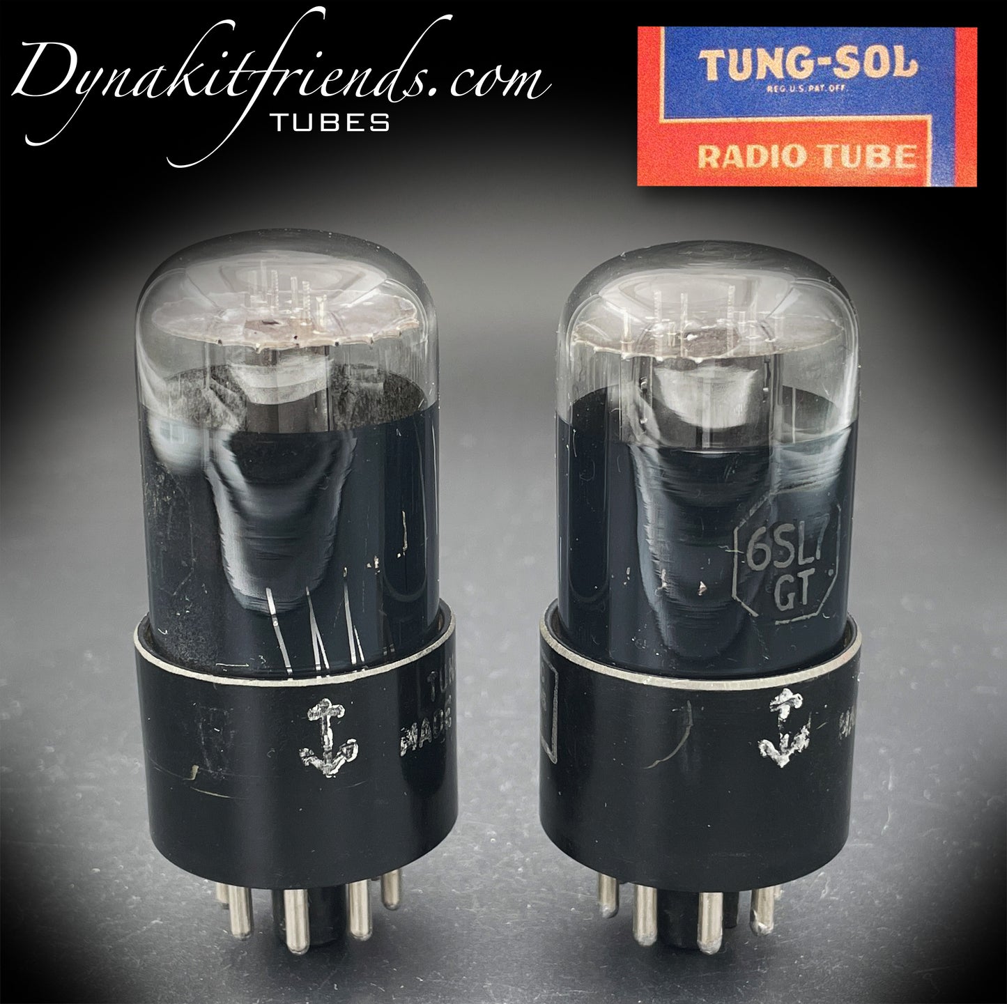 6SL7 GT ( VT-229 ) TUNG-SOL JAN CTL Black Glass Black Round Plates Matched Tubes Made in USA '50s