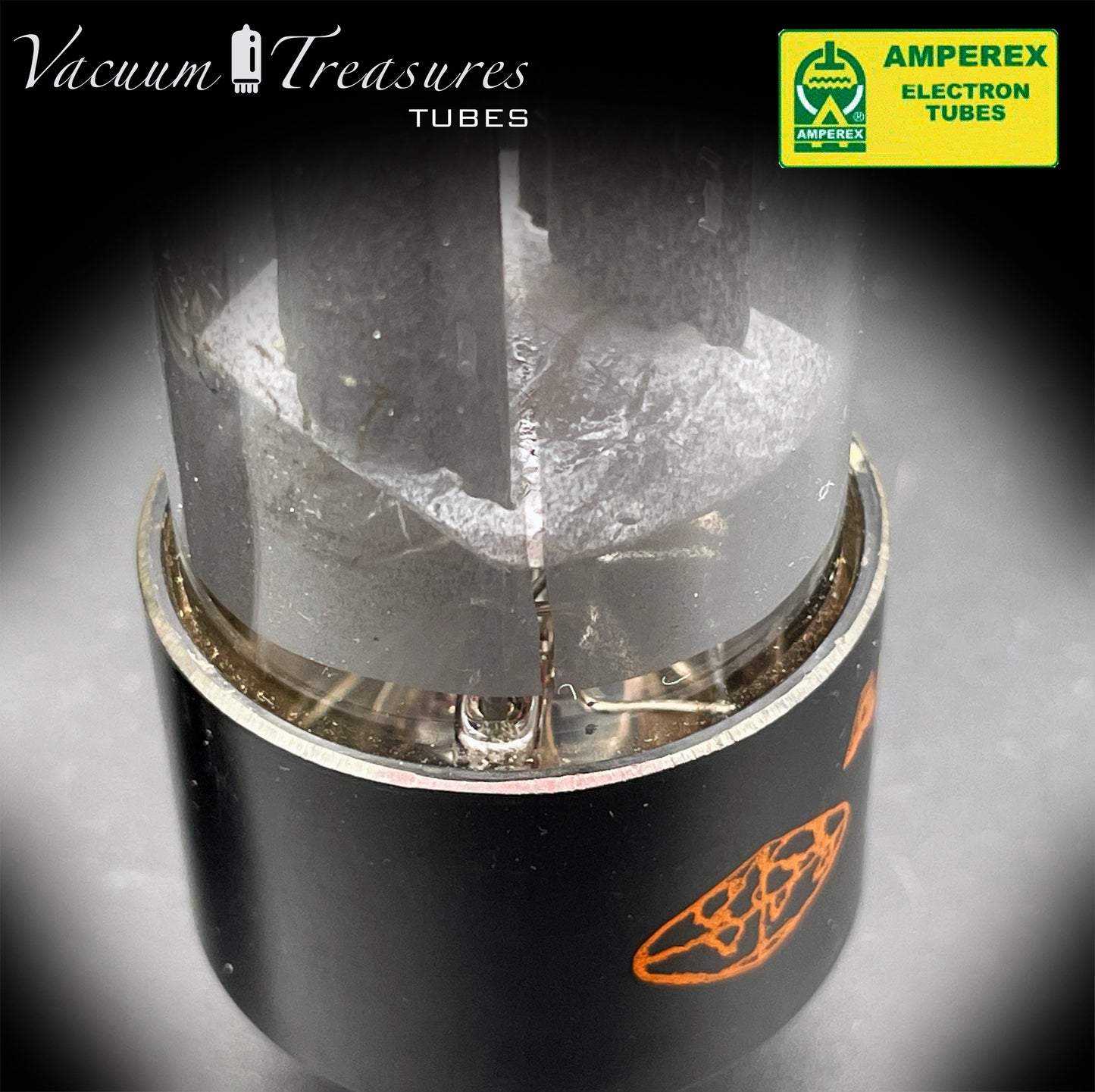 6SL7GT AMPEREX GLOBE AMPLITREX Tested Pair Black Plates Square Getter Tubes USA 60s