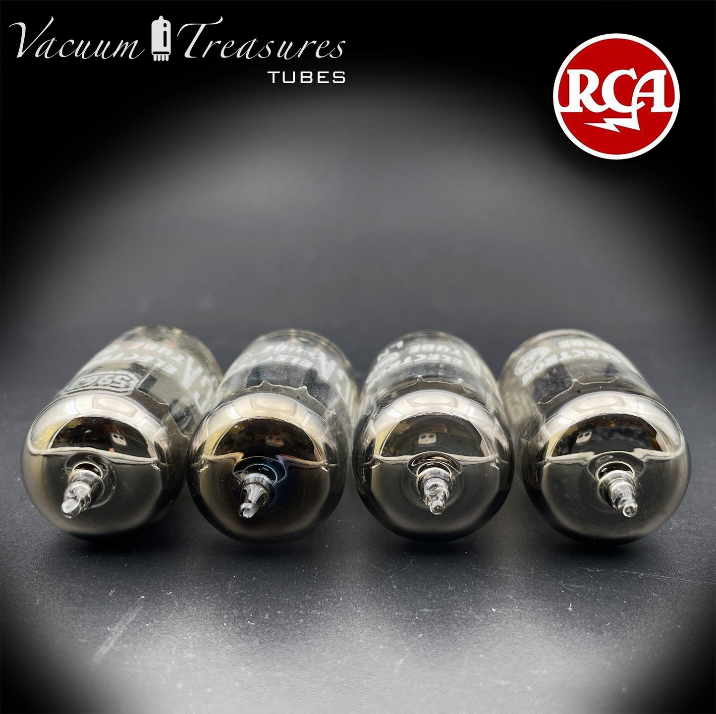 5963 ( 12AU7 ) RCA Matched Quad Long Black Plates Foil Getter AMPLITREX Tested