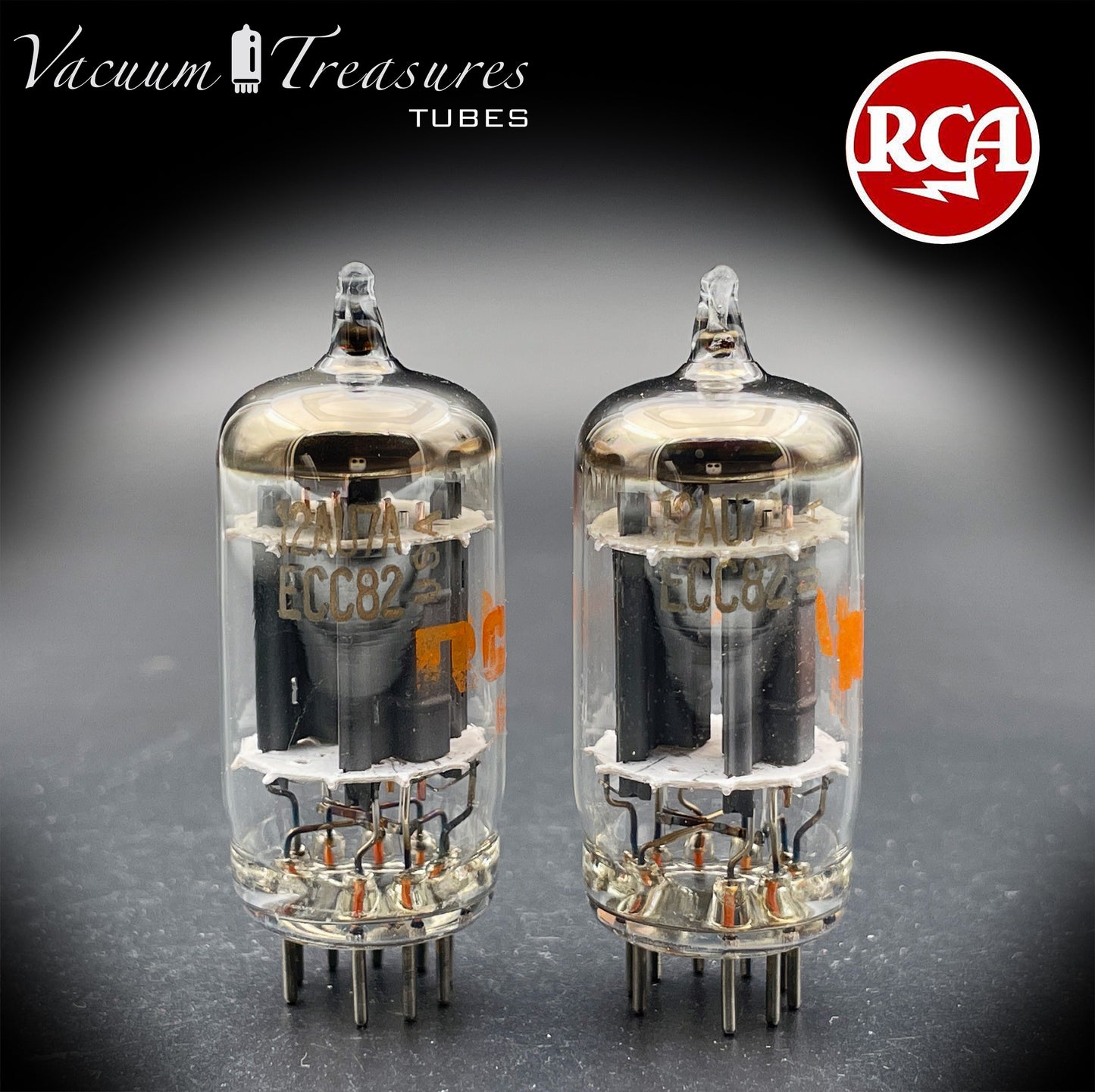 12AU7A / ECC82 NOS RCA Matched Pair Tubes - Long Gray Plates Halo Getter USA