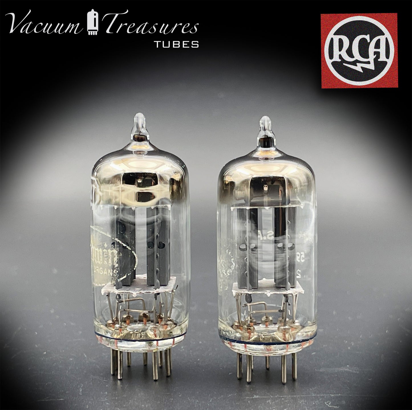 12AX7 ( ECC83 ) RCA Brand Baldwin Long Gray Plates Square Getter Matched Tubes MADE IN USA '59