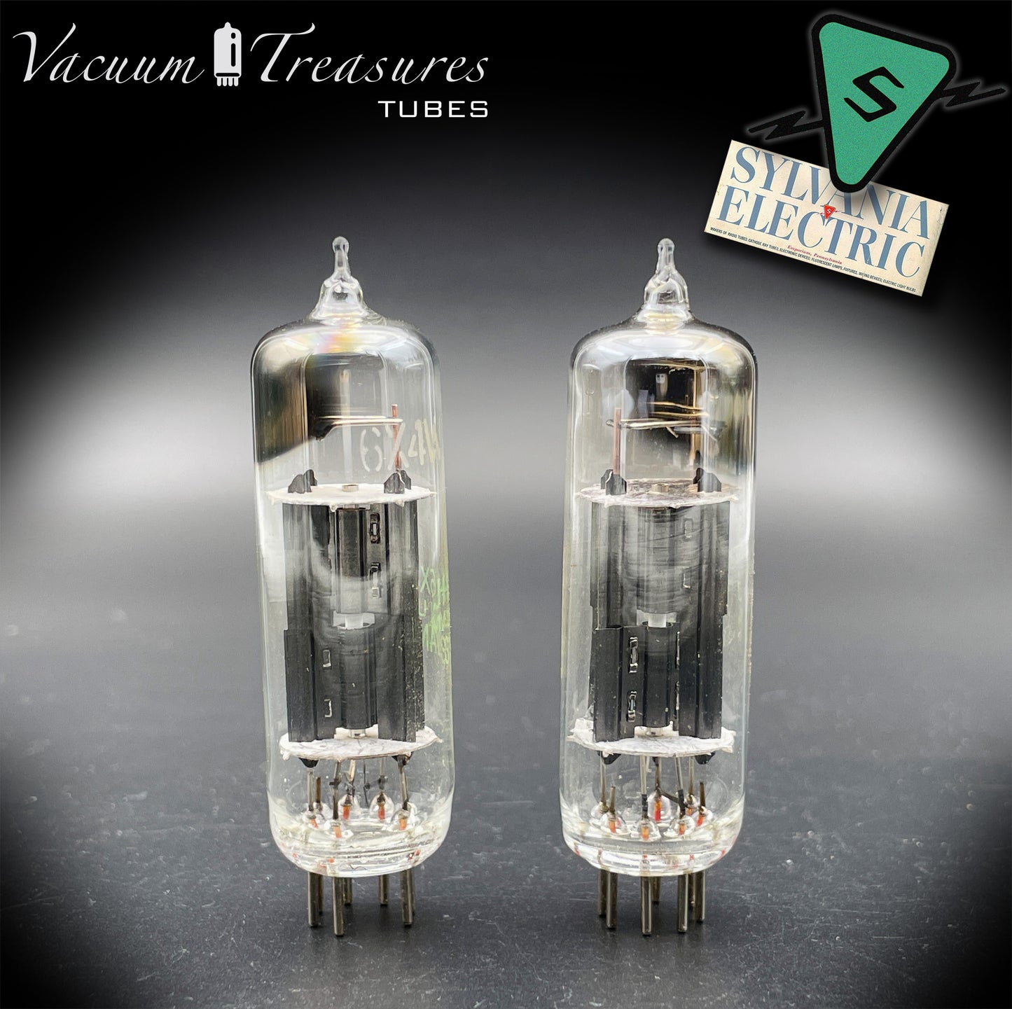 JHS 6X4W EZ90 NOS NIB SYLVANIA Matched Pair Black Plates Square Getter Made in USA '54