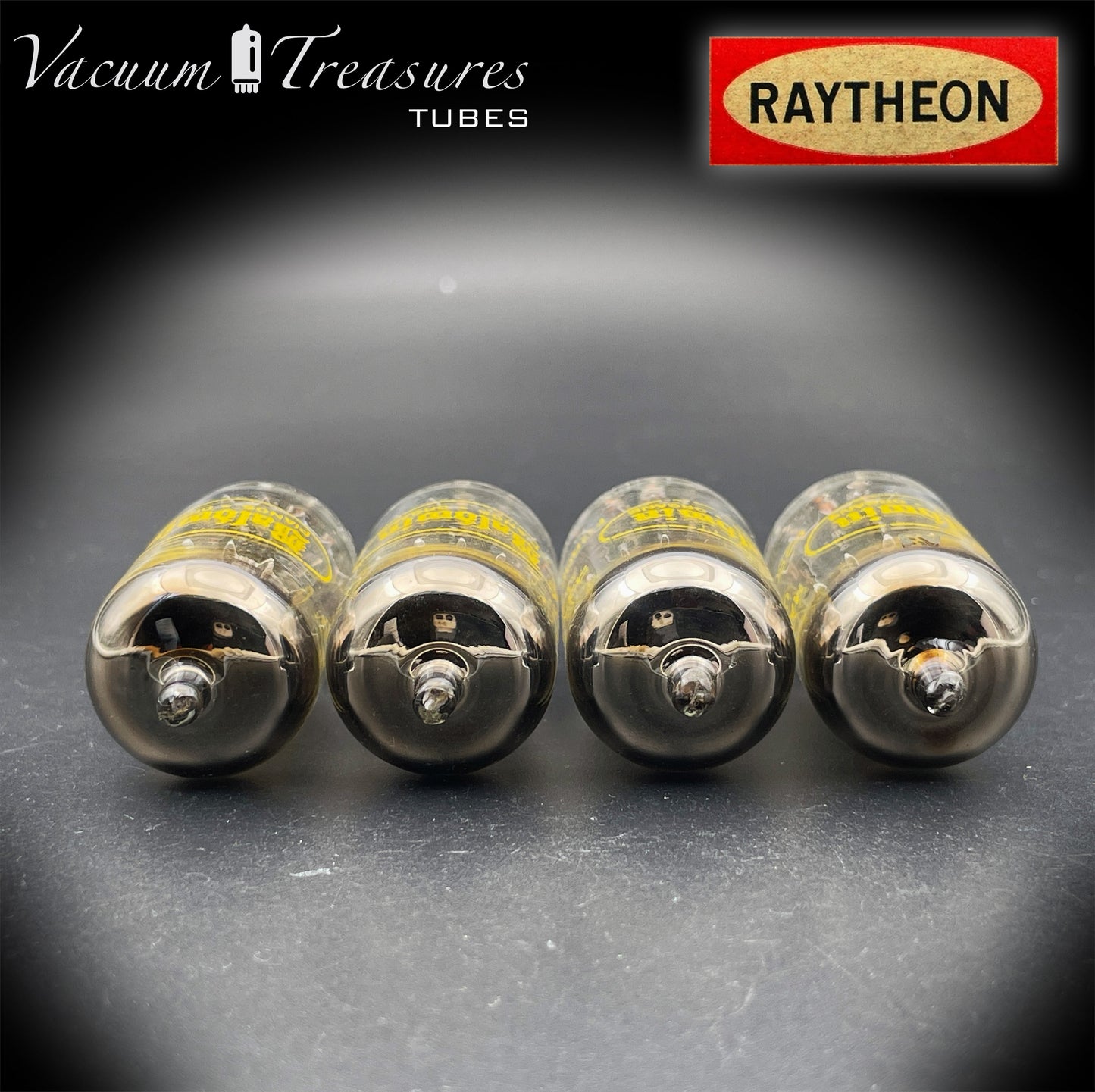 12AU7A / ECC82 NOS Baldwin by RAYTHEON Matched Quad Tubes Long Black Plates Halo Getter Made in USA '61