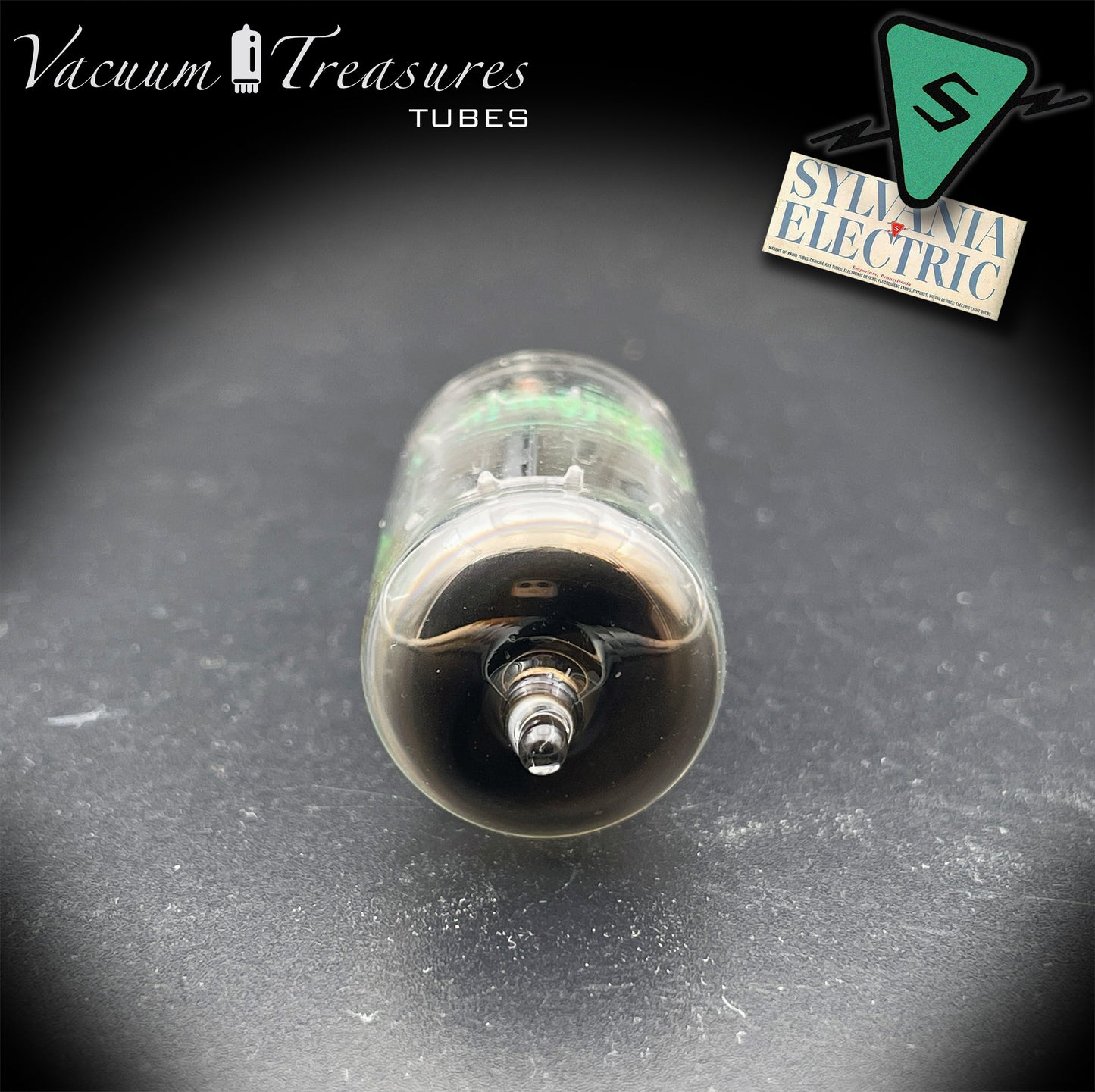 12AX7 ECC83 NOS Baldwin by Sylvania – Long Gray Plates Halo Getter Tested Tube USA 1951
