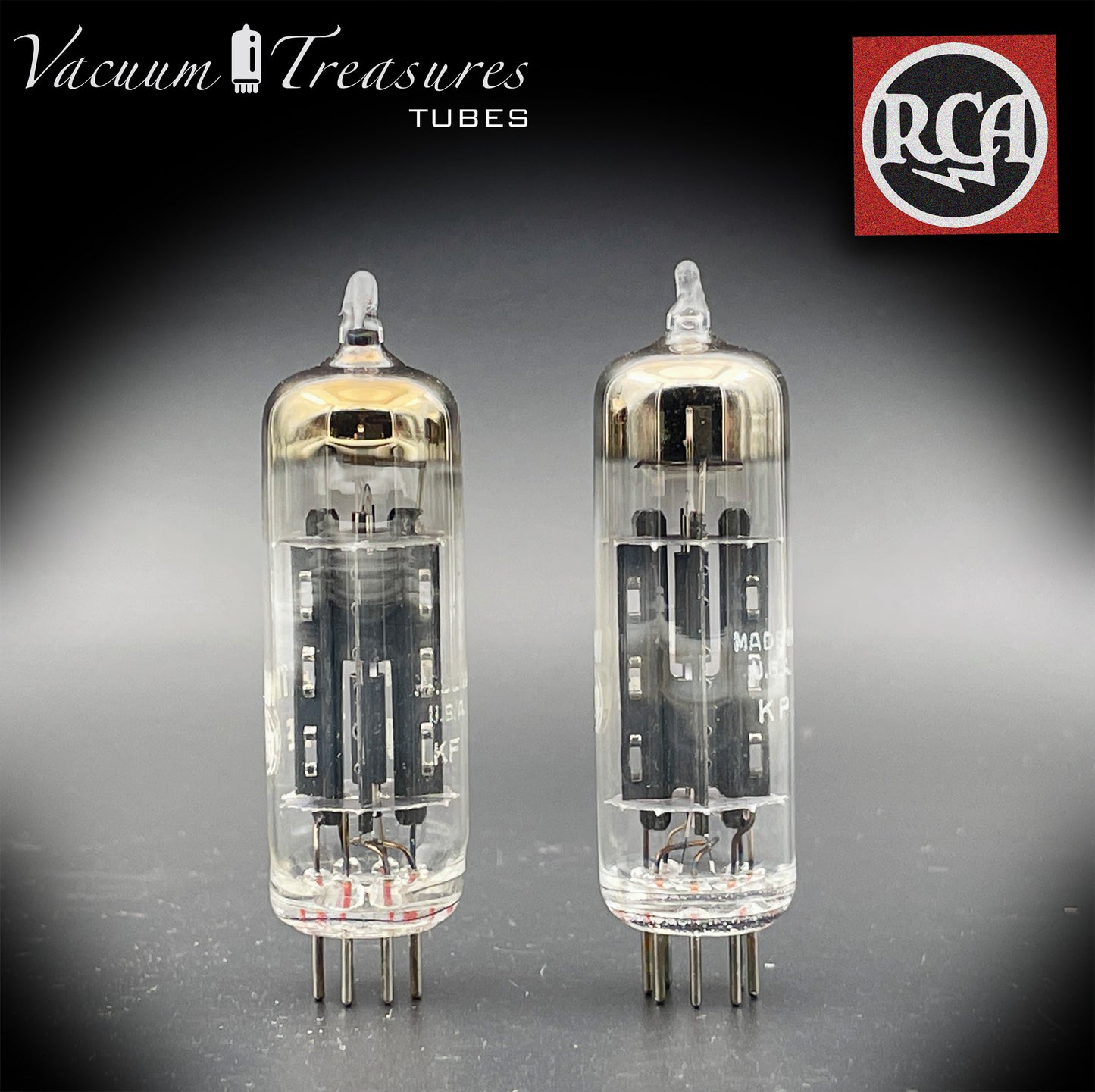 6X4 ( EZ90 ) NOS NIB RCA Black Plates Foil Getter Matched Pair Tubes Rectifiers Made in USA '50s