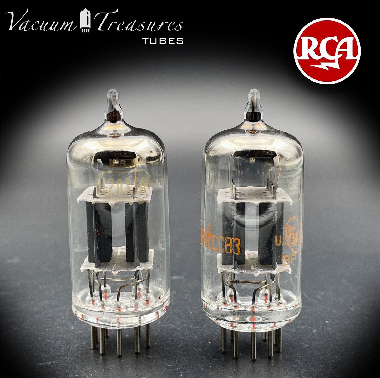 12AX7 / ECC83 RCA Short Gray Plates Halo Getter Matched Pair Tubes Made in USA '60s