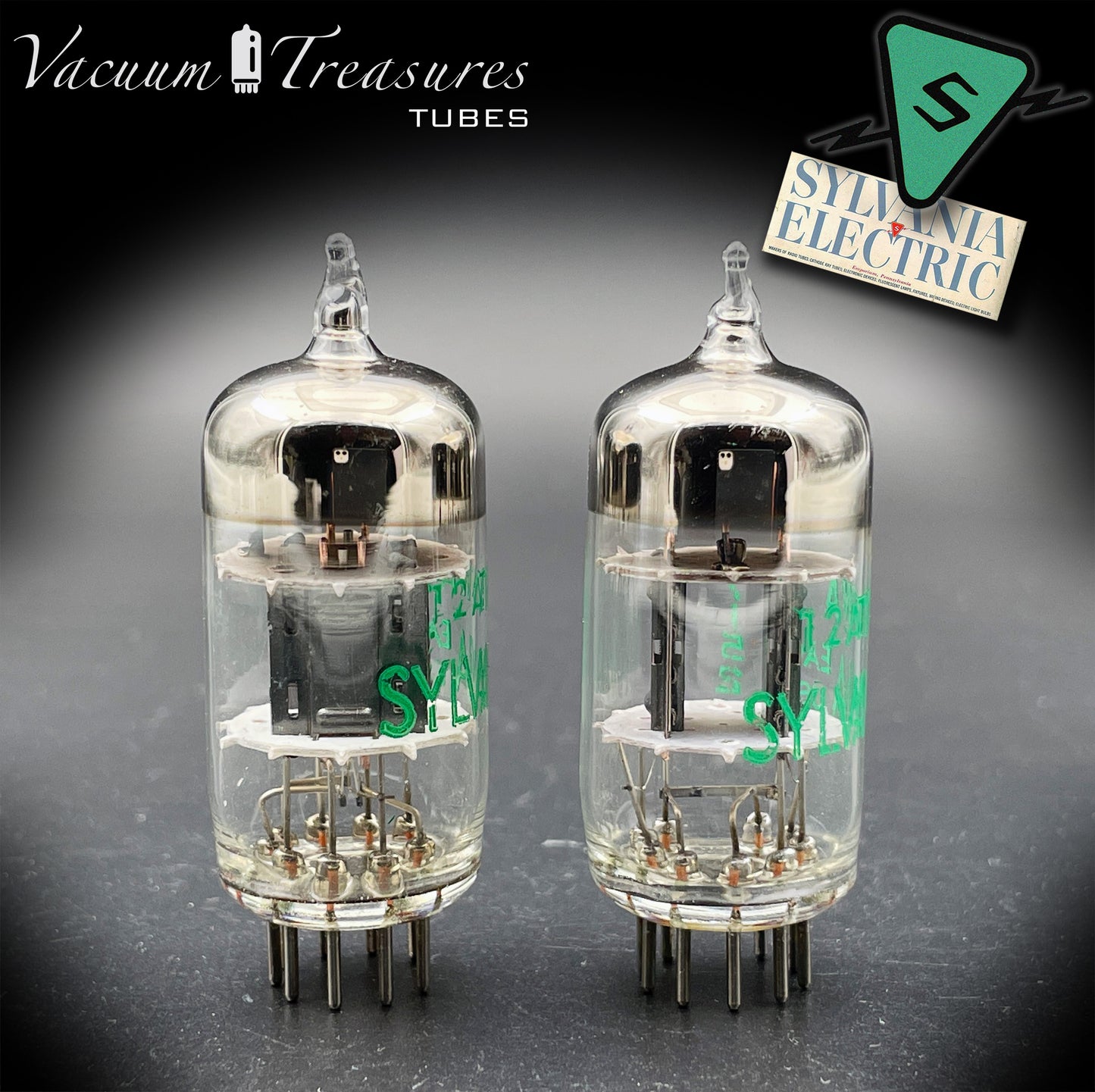 12AT7WA E81CC 6201 NOS SYLVANIA Matched Pair - Black Plates Halo Getter Made in USA