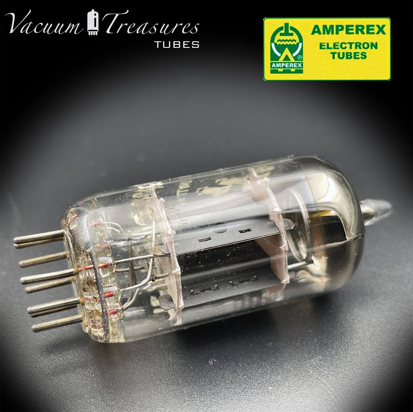 12AX7 ( ECC83 ) AMPEREX by PHILIPS Heerlen Short Plates Halo Getter Tested Tube MADE IN HOLLAND